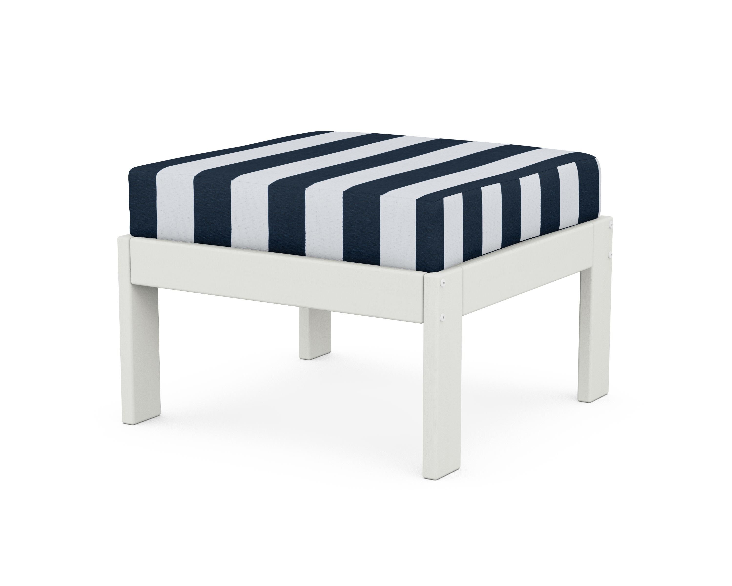 POLYWOOD® Vineyard Modular Ottoman in Vintage White / Cabana Stripe Marine Indigo