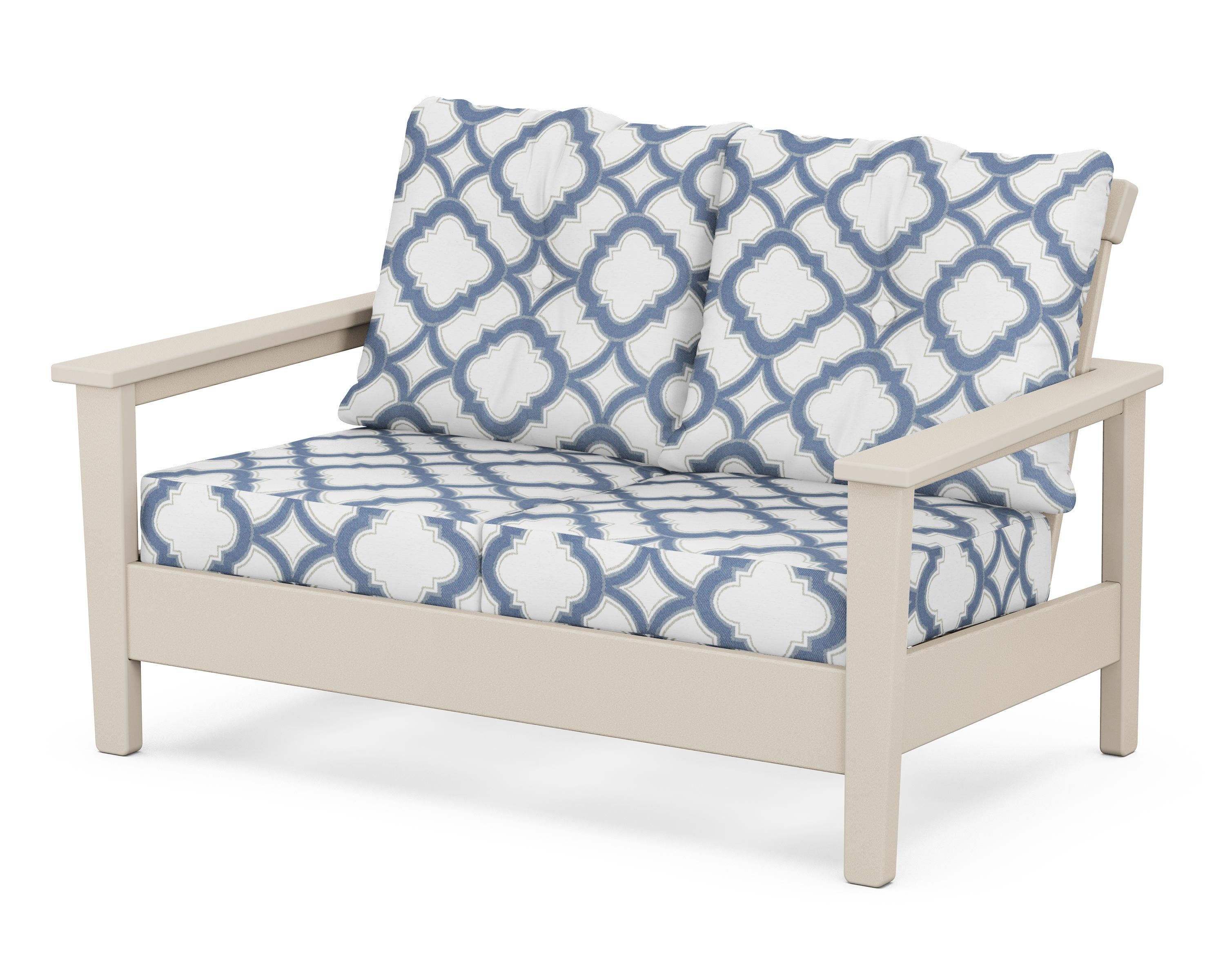POLYWOOD® Prescott Deep Seating Loveseat in Sand / Trellis Sky Blue