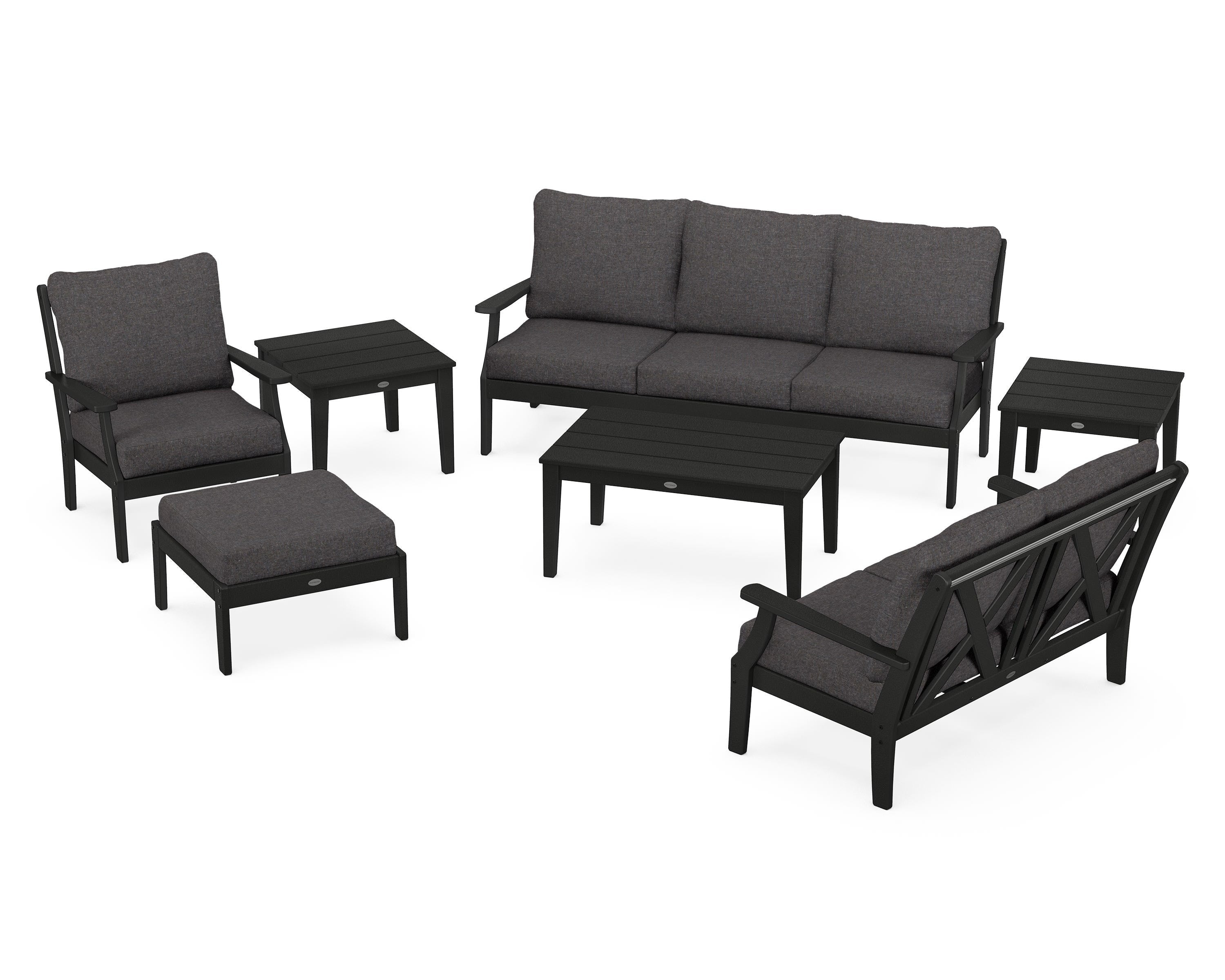 POLYWOOD® Braxton 7-Piece Deep Seating Set in Black / Ash Charcoal