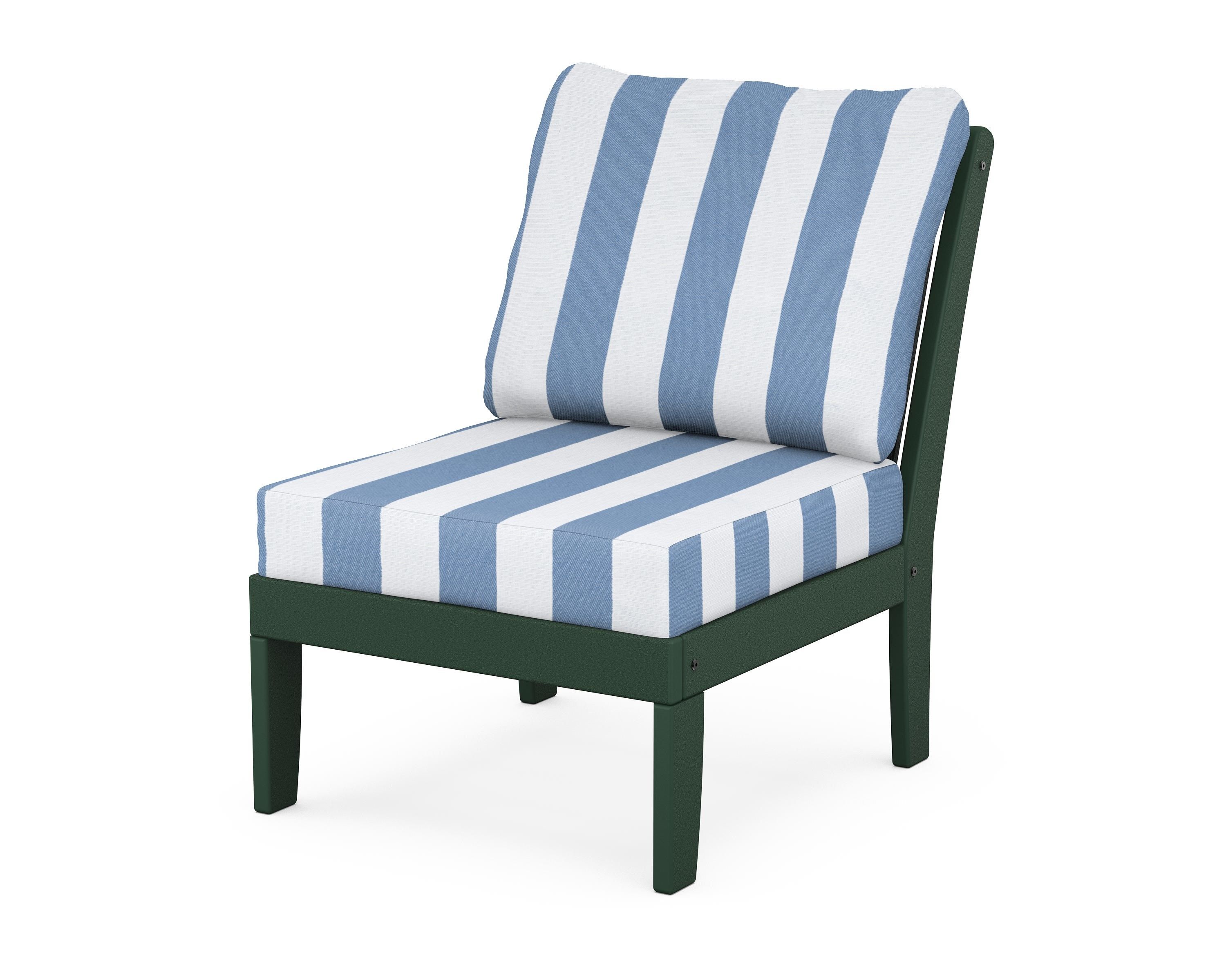 POLYWOOD® Braxton Modular Armless Chair in Green / Cabana Stripe Sky Blue