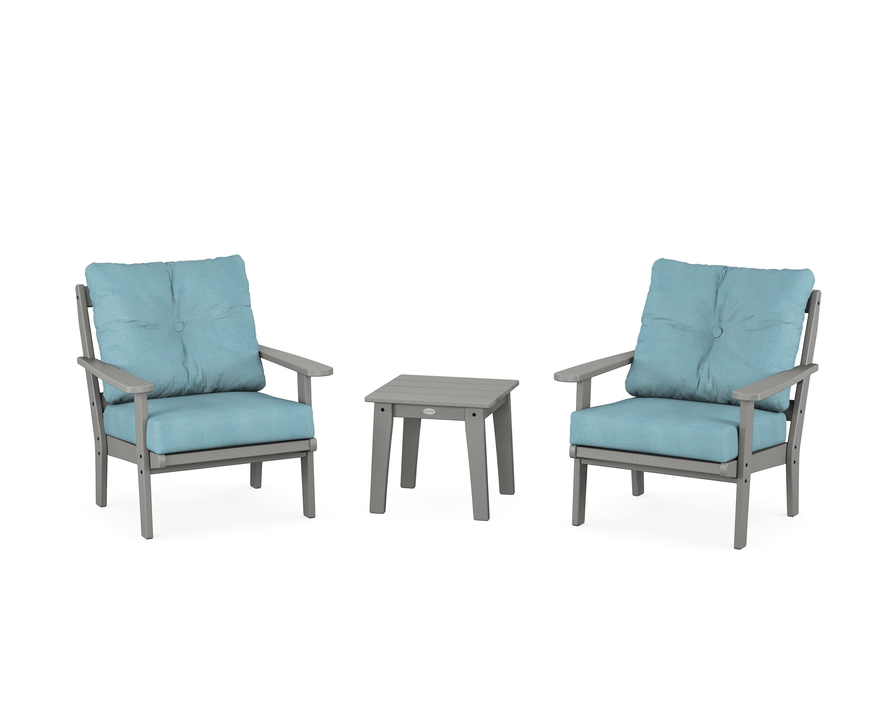 POLYWOOD® Mission 3-Piece Deep Seating Set in Slate Grey / Lattice Sky Blue