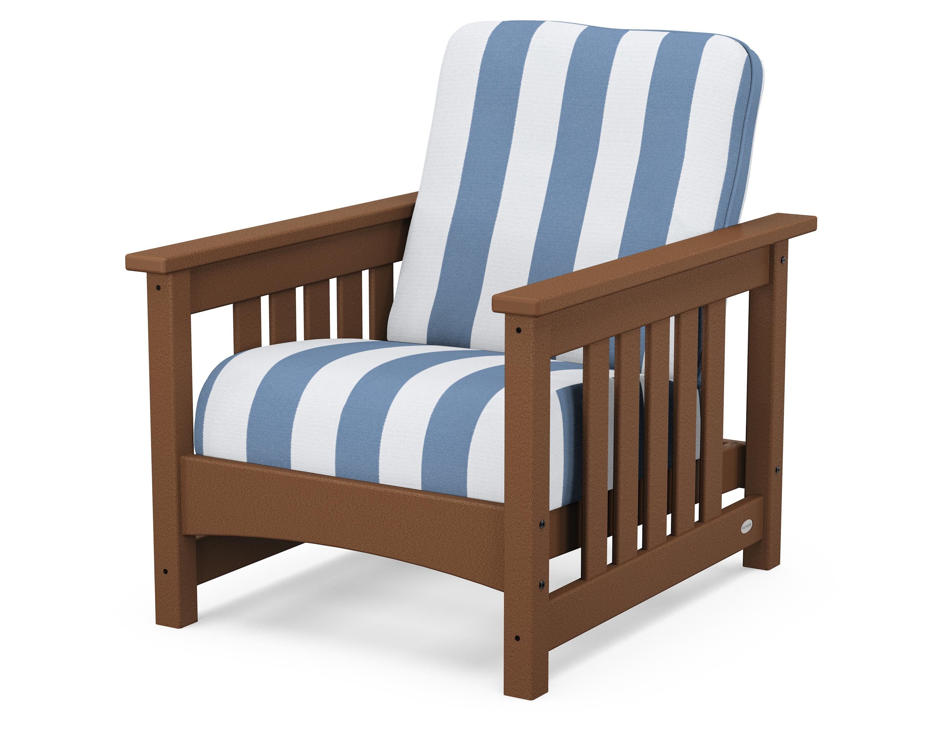 POLYWOOD® Club Mission Chair in Teak / Cabana Stripe Sky Blue