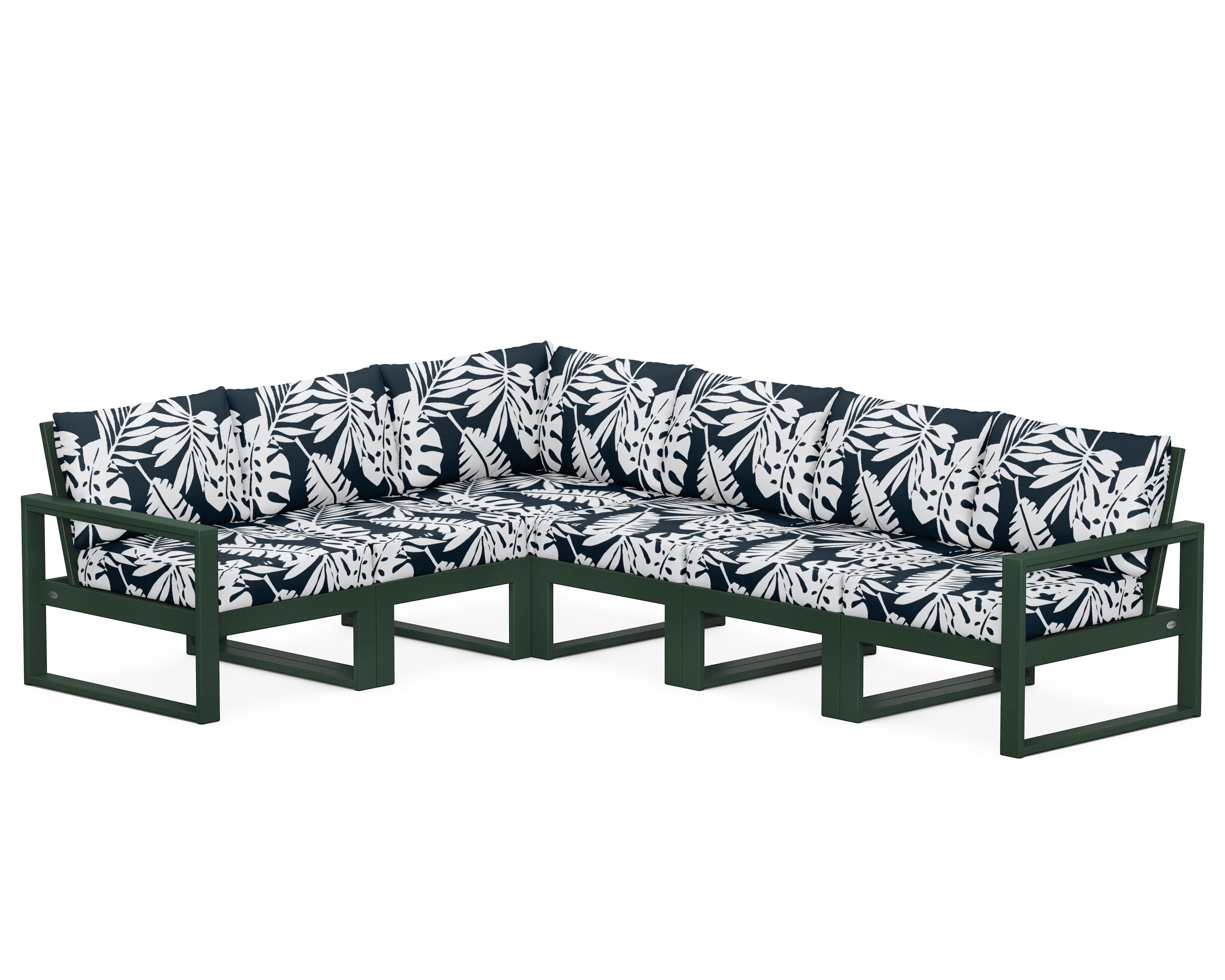POLYWOOD® EDGE 6-Piece Modular Deep Seating Set in Green / Leaf Marine Indigo
