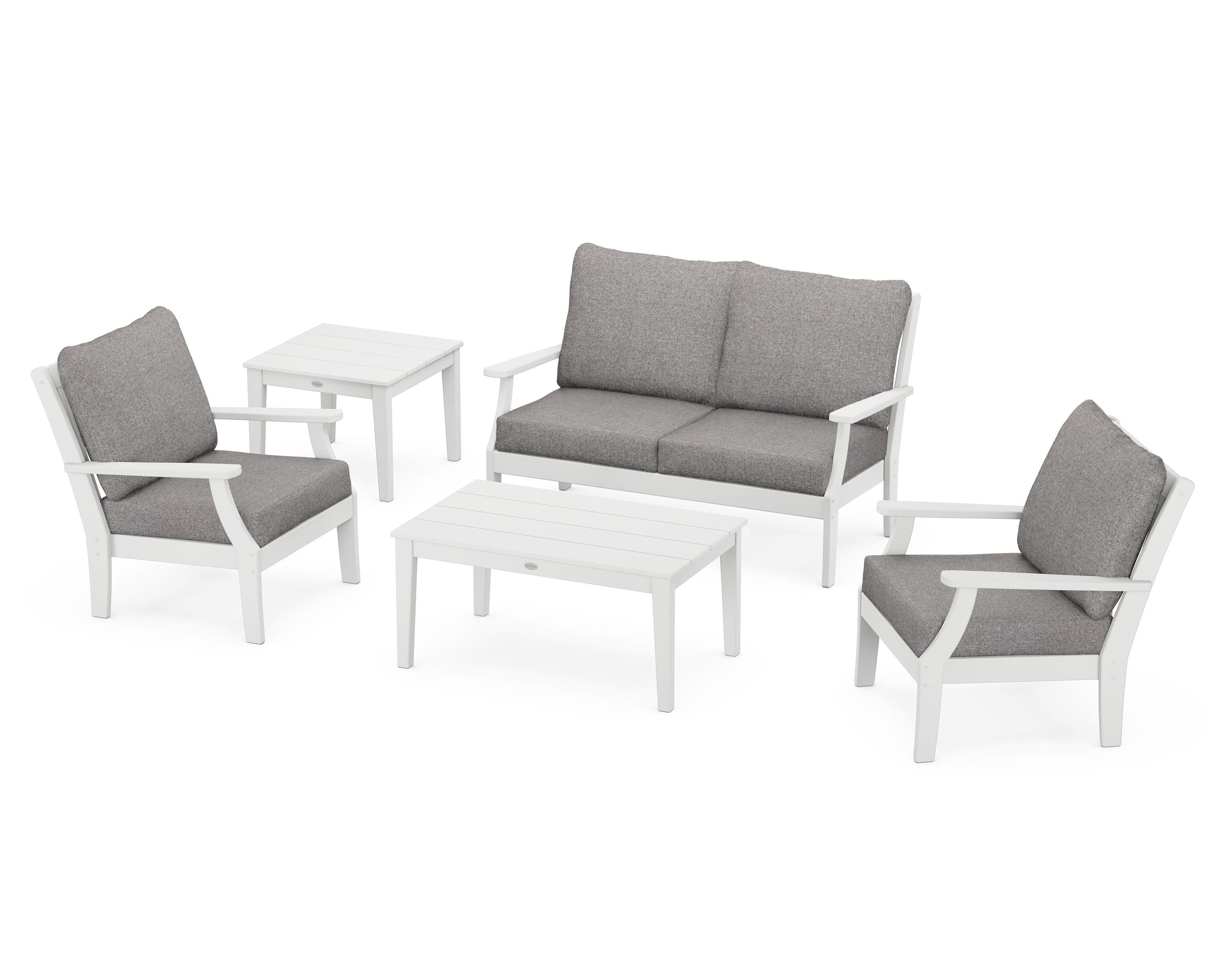 POLYWOOD® Braxton 5-Piece Deep Seating Set in White / Grey Mist