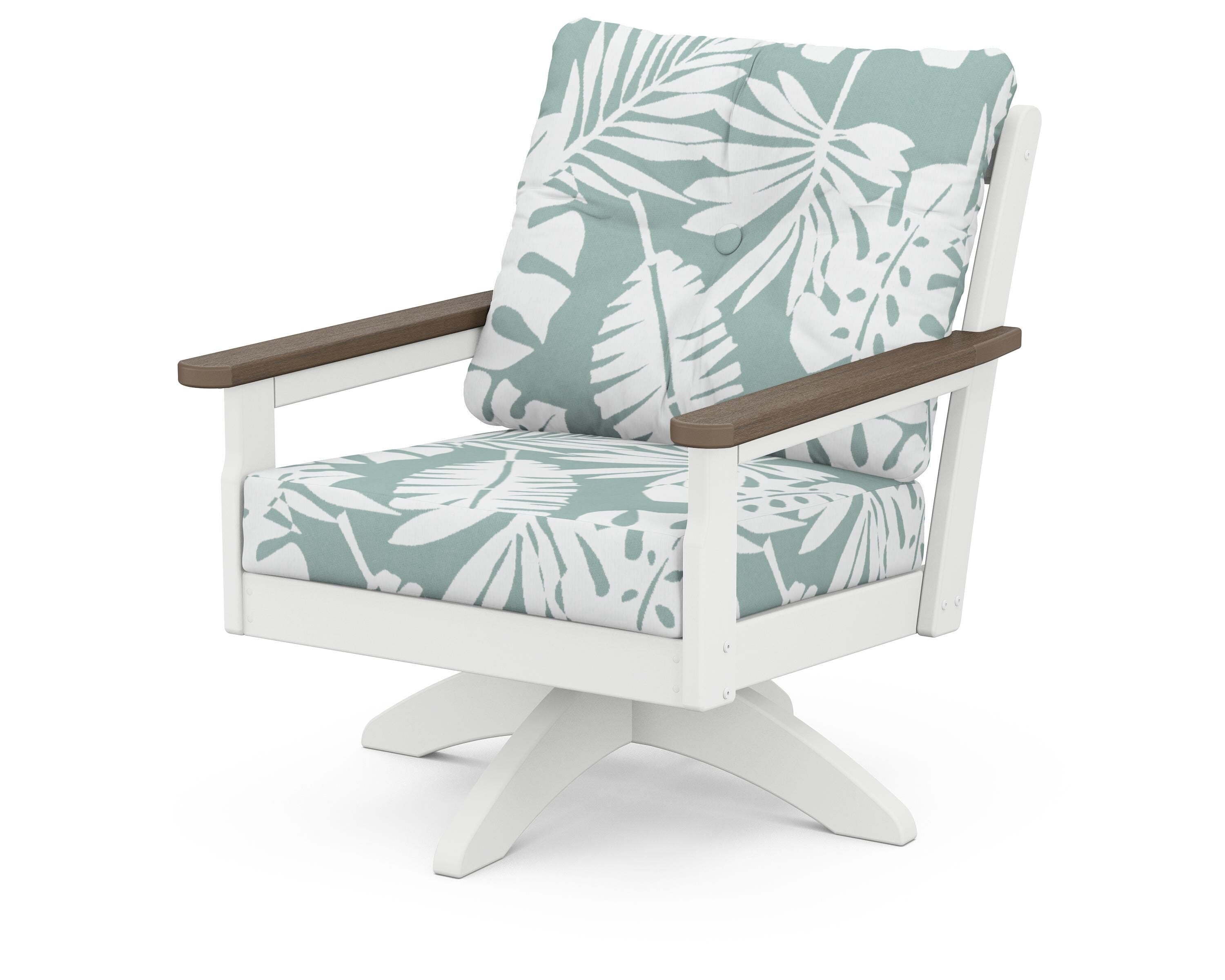 POLYWOOD® Vineyard Deep Seating Swivel Chair in White / Kona / Leaf Glacier Spa