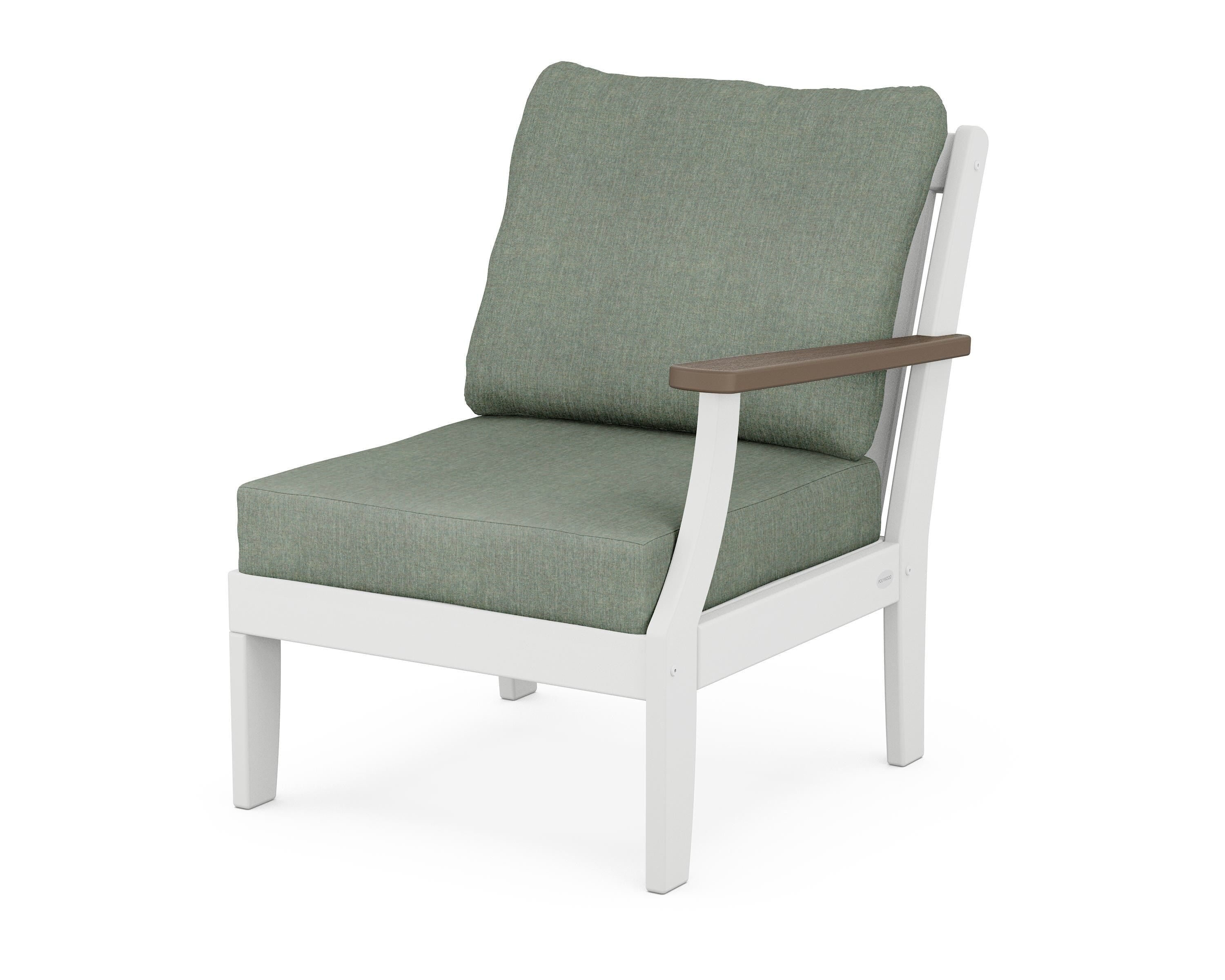 POLYWOOD® Braxton Modular Right Arm Chair in White / Kona / Cast Sage