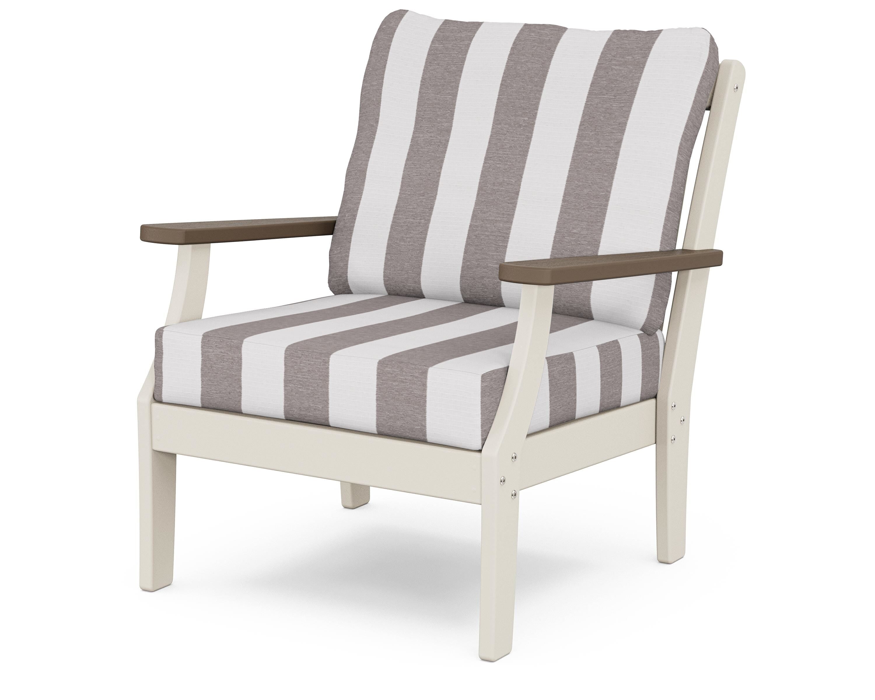 POLYWOOD® Braxton Deep Seating Chair in Sand / Kona / Cabana Stripe Grey Mist
