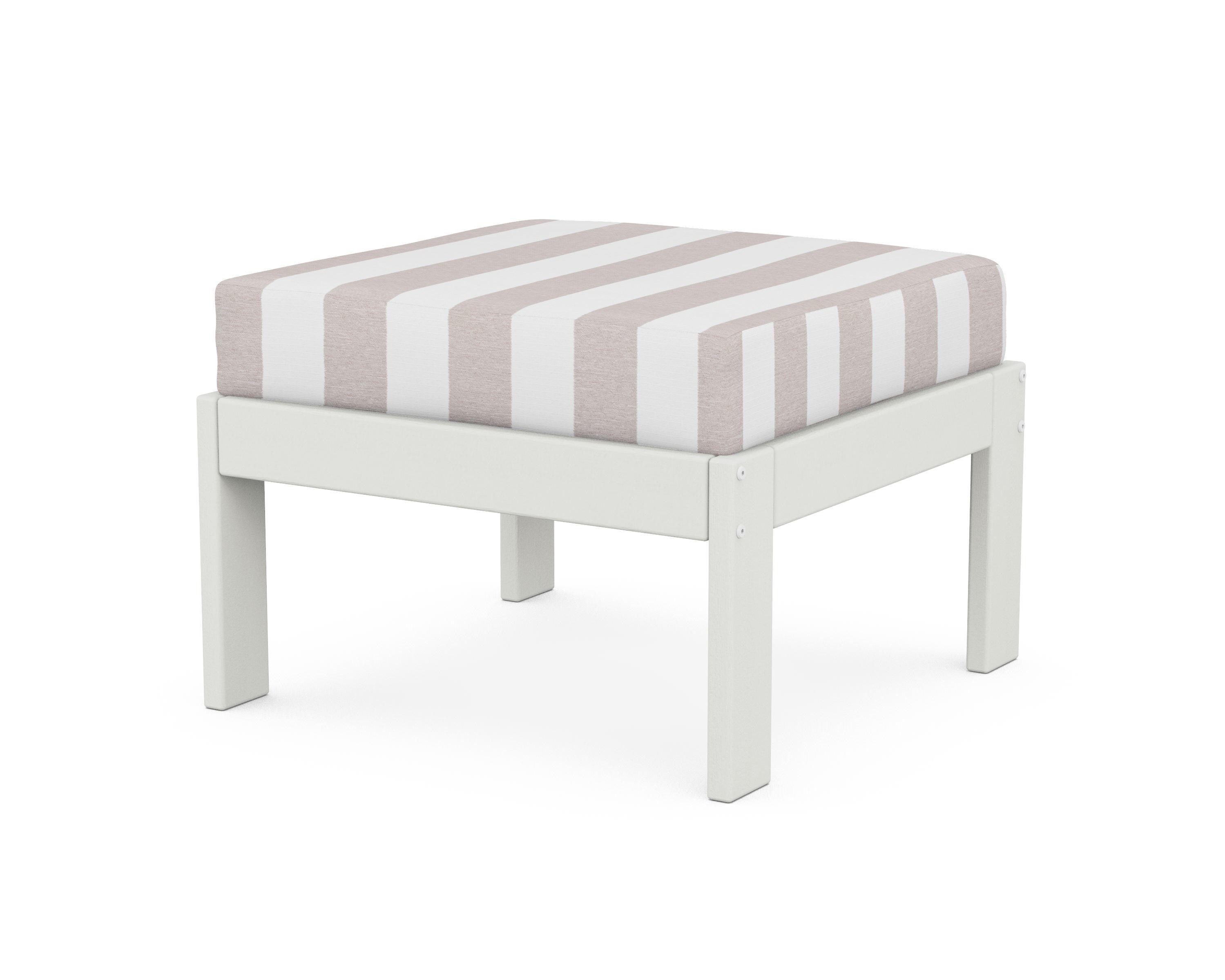 POLYWOOD® Vineyard Modular Ottoman in Vintage White / Cabana Stripe Dune Burlap