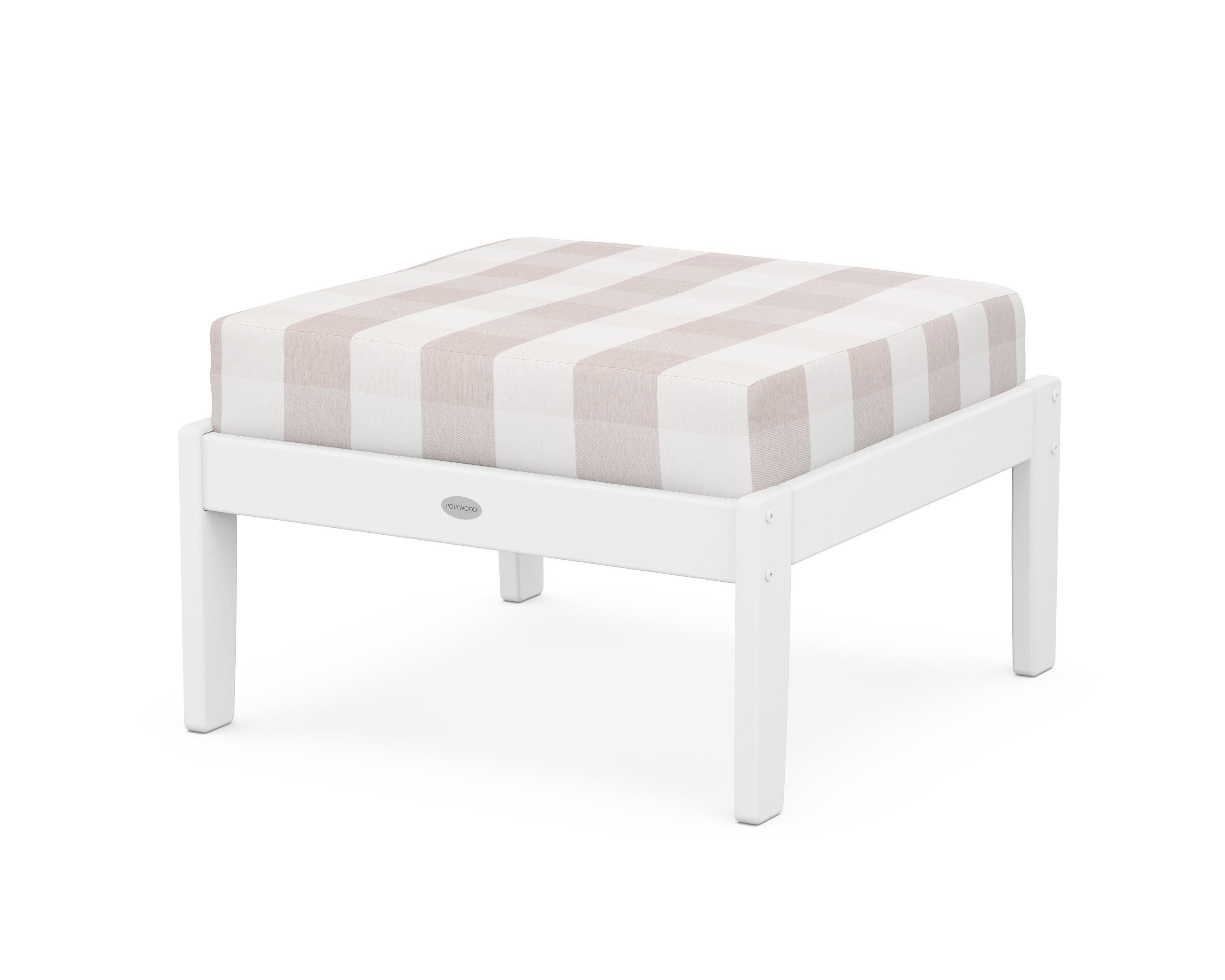 POLYWOOD® Braxton Deep Seating Ottoman in White / Buffalo Plaid Dune Burlap