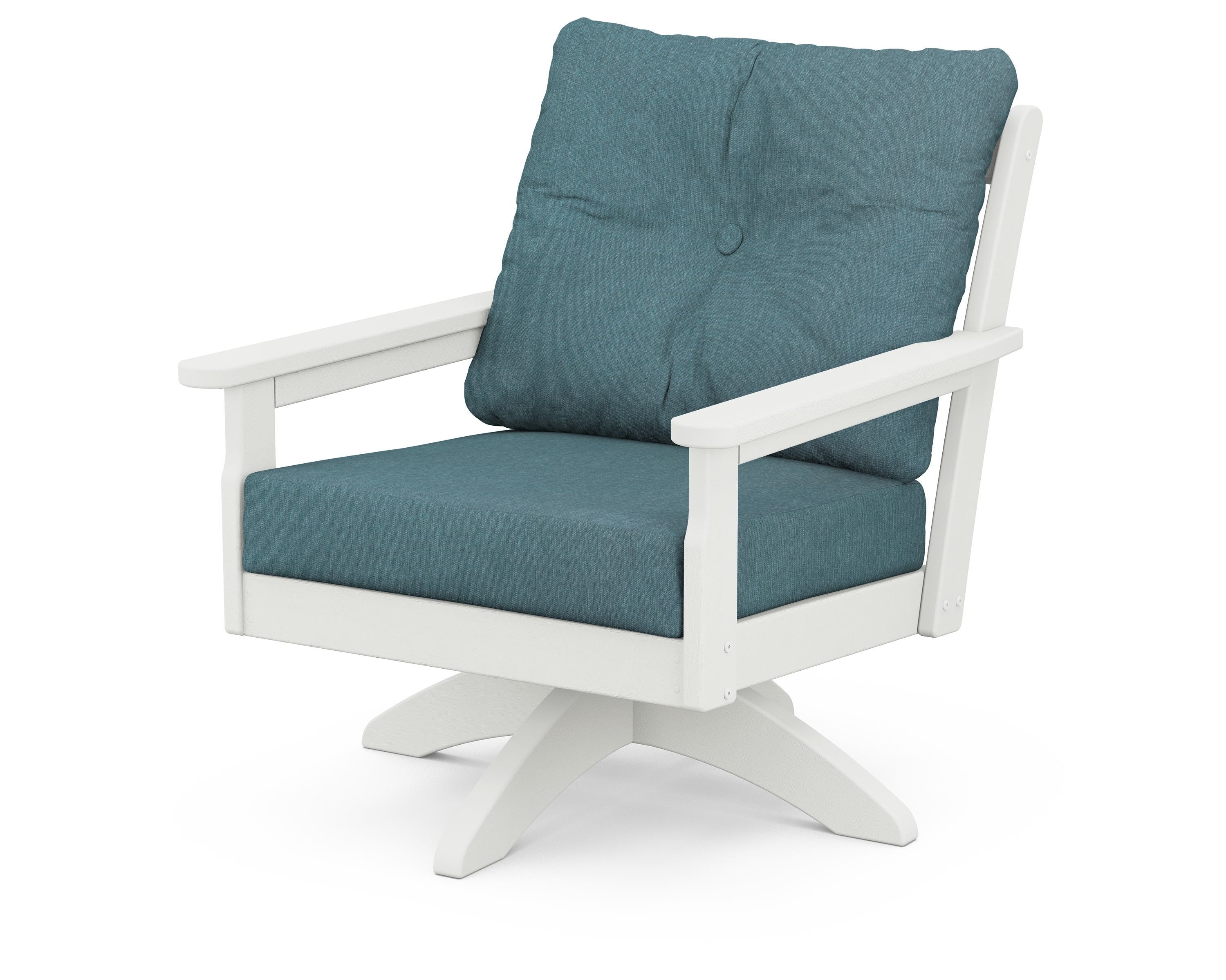POLYWOOD® Vineyard Deep Seating Swivel Chair in Vintage White / Ocean Teal