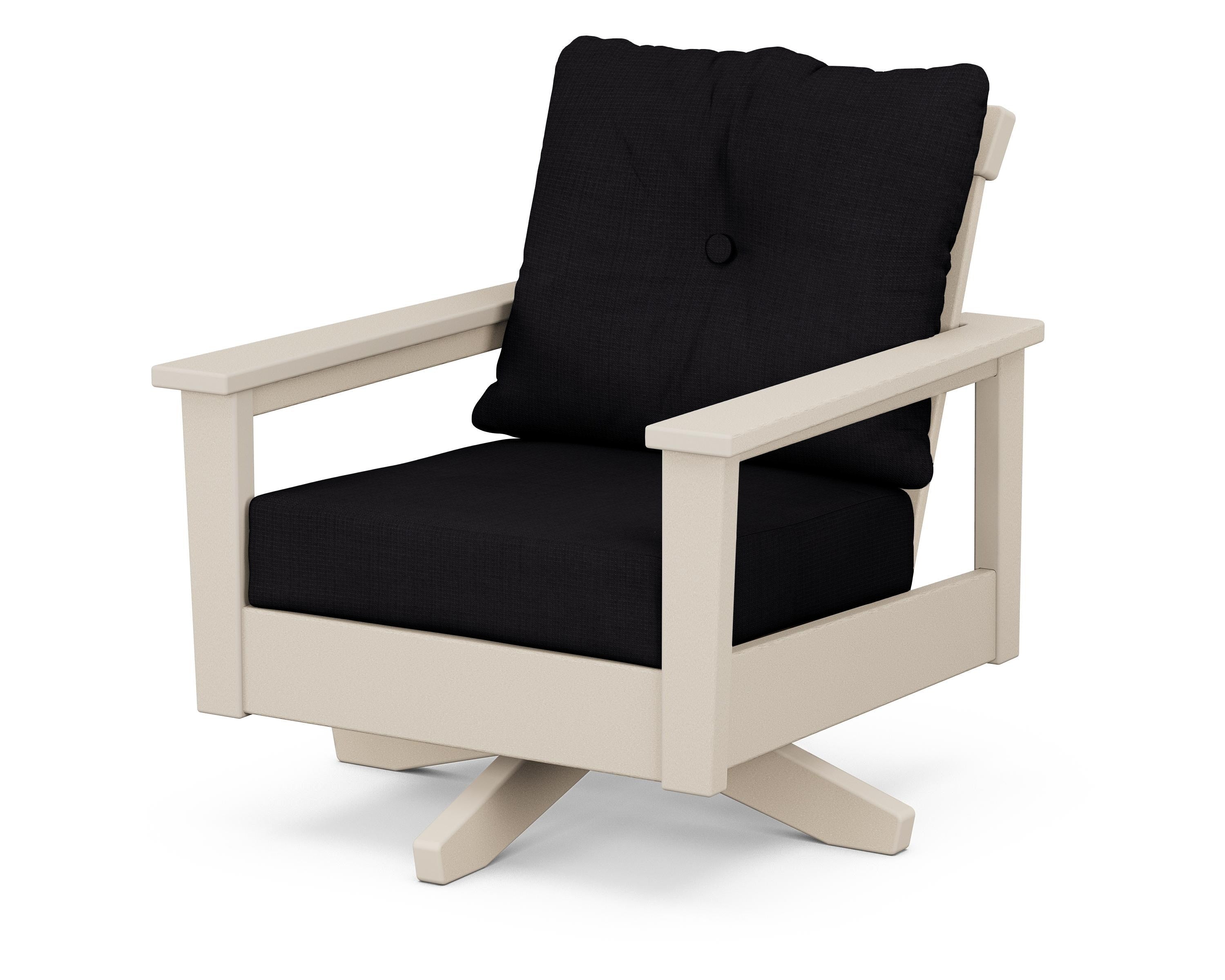 POLYWOOD® Prescott Deep Seating Swivel Chair in Sand / Midnight Linen