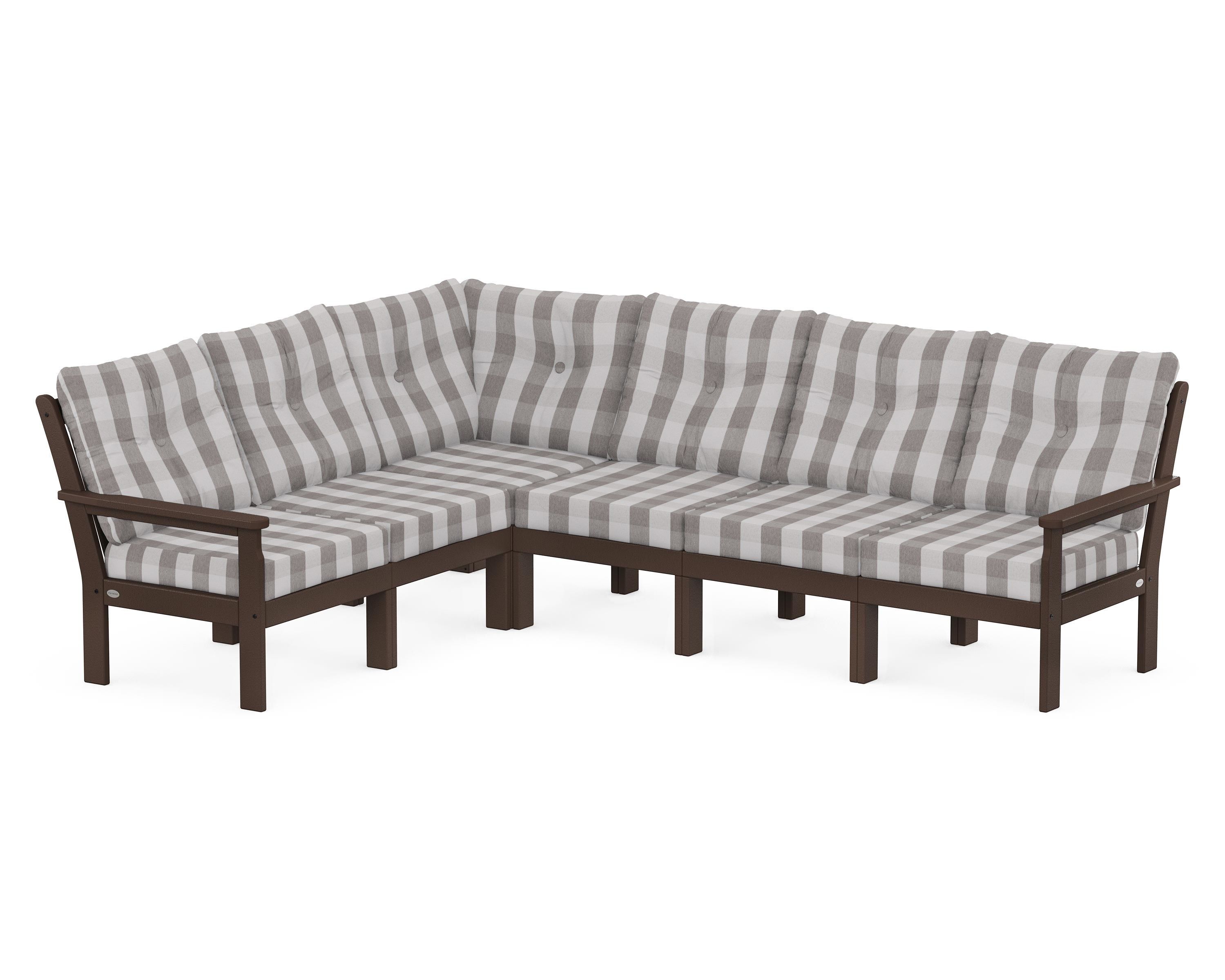 POLYWOOD® Vineyard 6-Piece Sectional in Mahogany / Buffalo Plaid Grey Mist