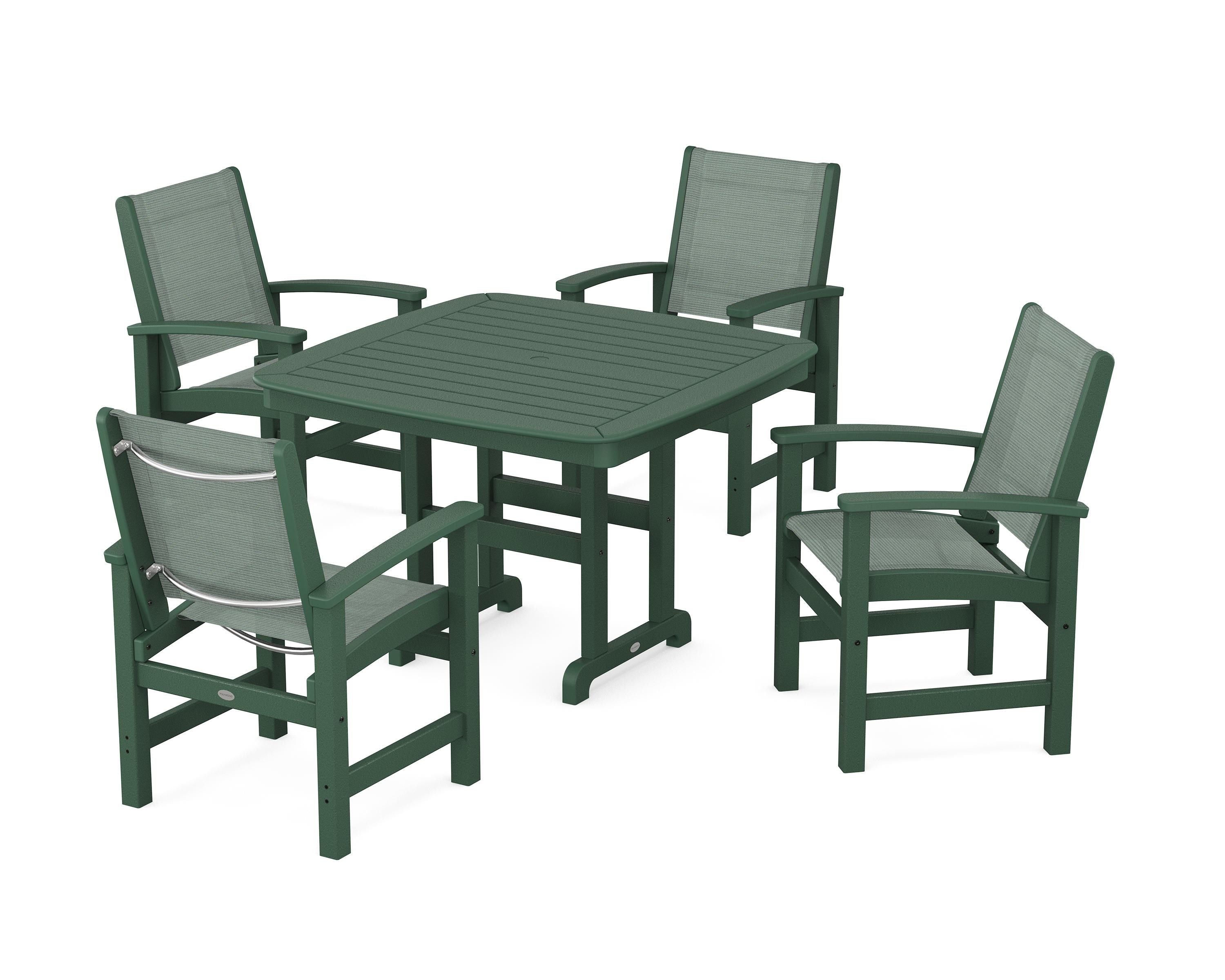 POLYWOOD® Coastal 5-Piece Dining Set in Green / Dupioni Sea Mist Sling
