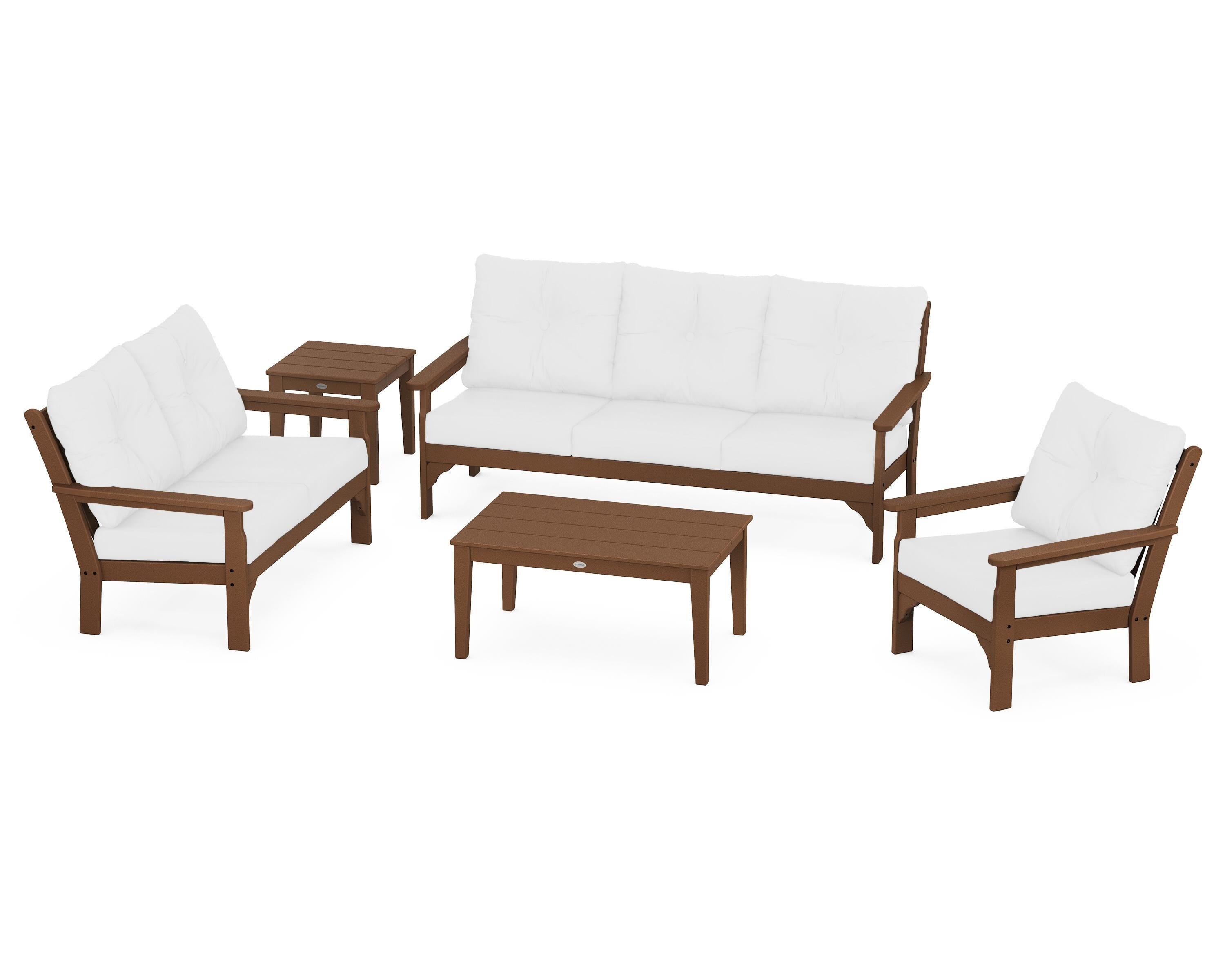 POLYWOOD® Vineyard 5 Piece Deep Seating Set in Teak / Natural