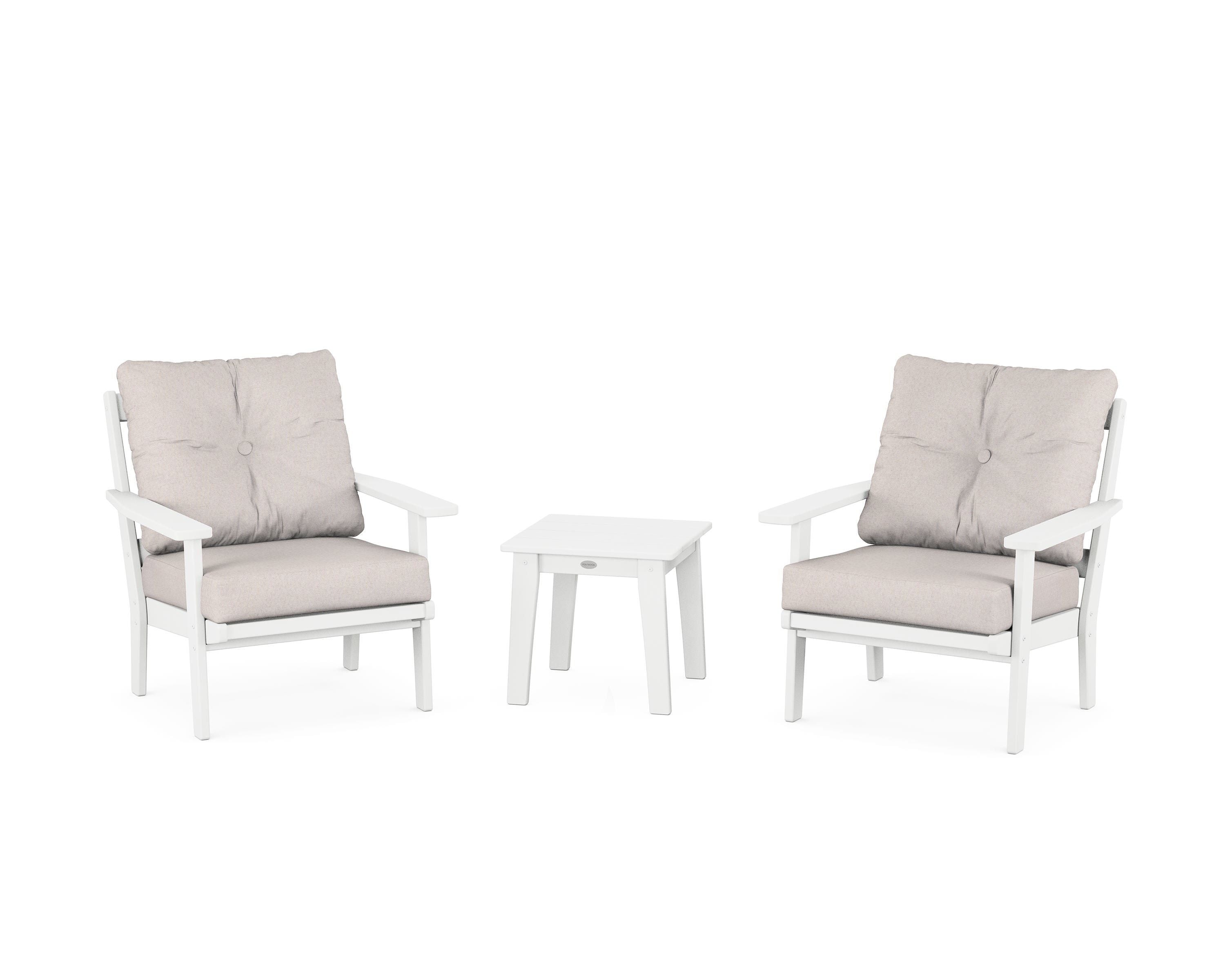 POLYWOOD® Oxford 3-Piece Deep Seating Set in White / Dune Burlap