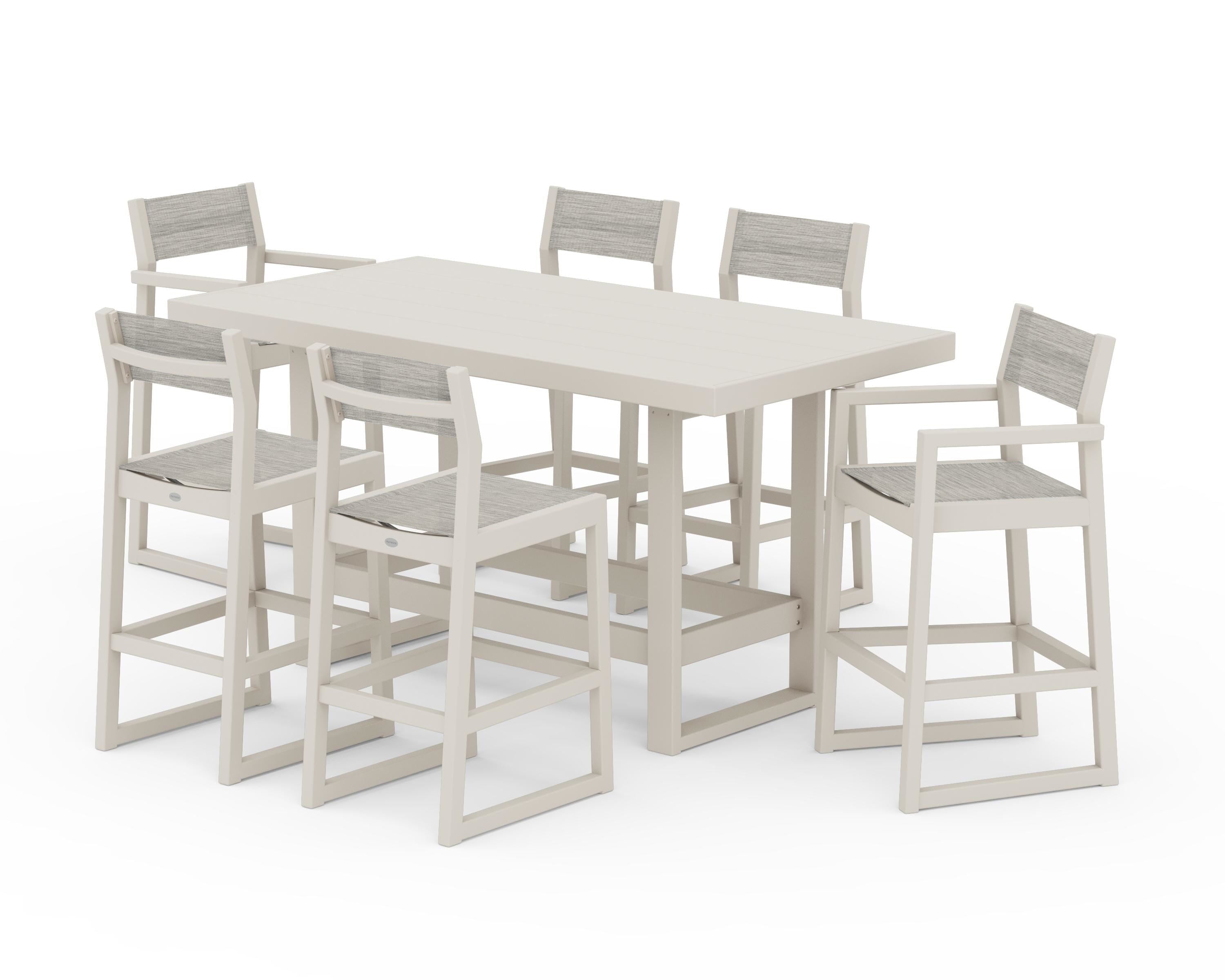 POLYWOOD® EDGE Sling 7-Piece Bar Table Set in Sand / Birch Sling