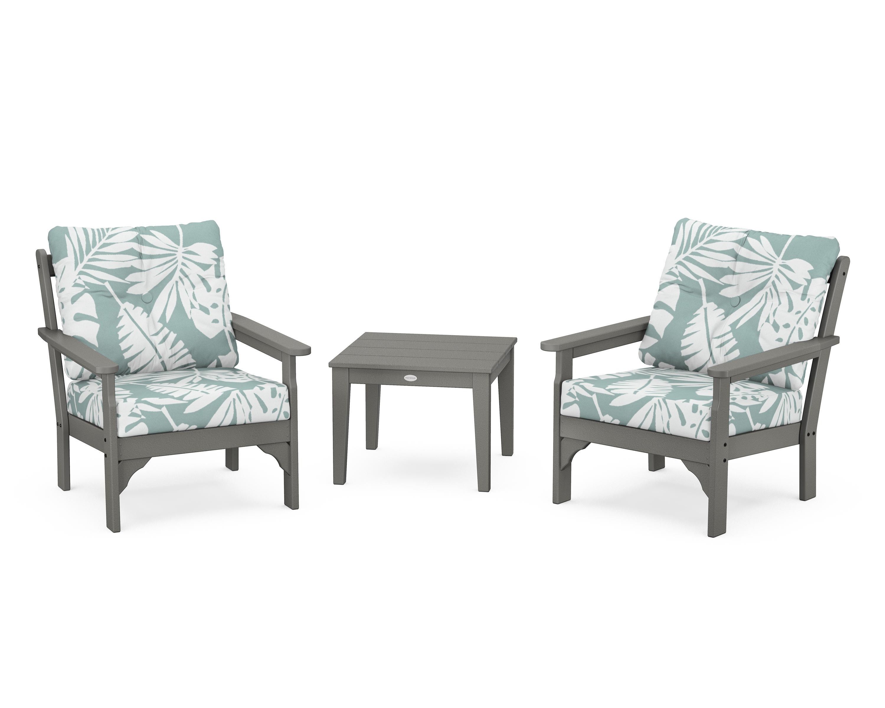 POLYWOOD® Vineyard 3-Piece Deep Seating Set in Slate Grey / Leaf Glacier Spa