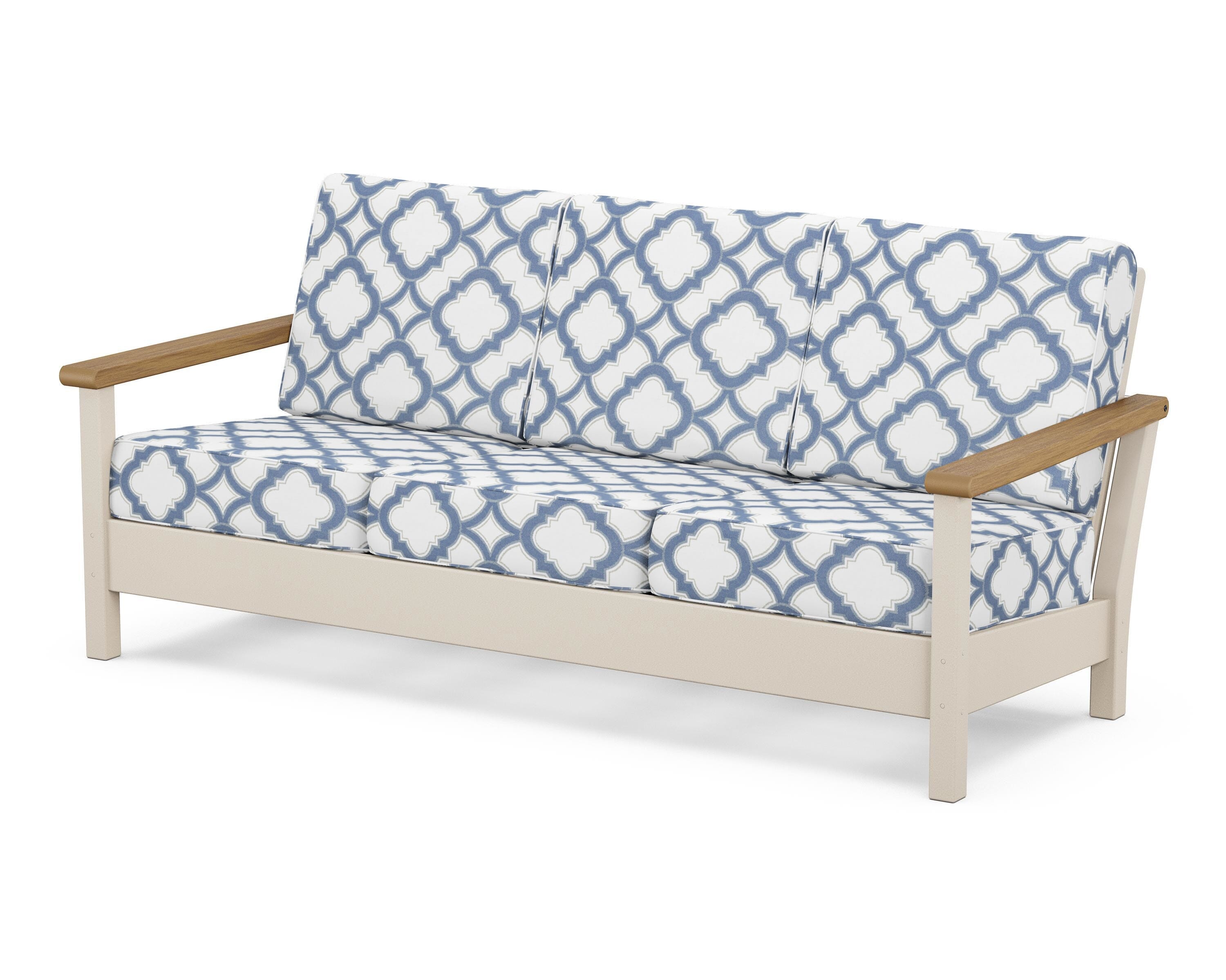 POLYWOOD® Harbour Deep Seating Sofa in Sand / Natural / Trellis Sky Blue