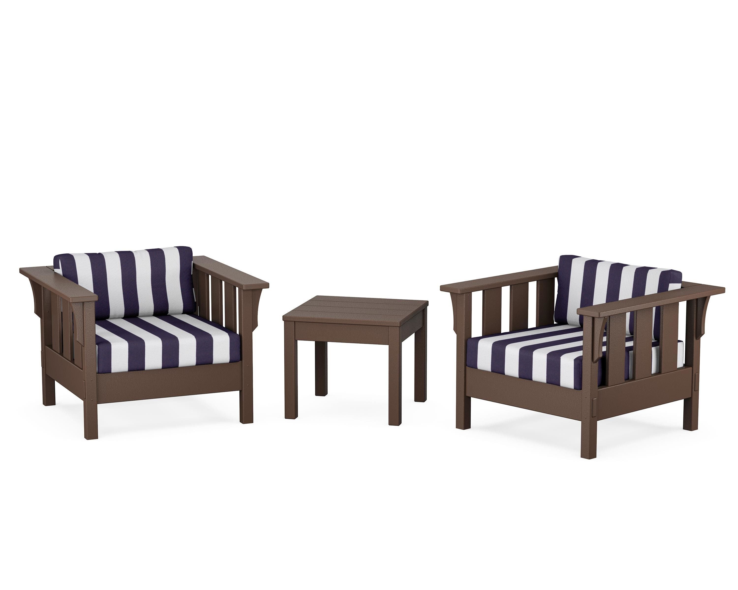 Martha Stewart by POLYWOOD® Acadia 3-Piece Deep Seating Set in Mahogany / Cabana Stripe Navy
