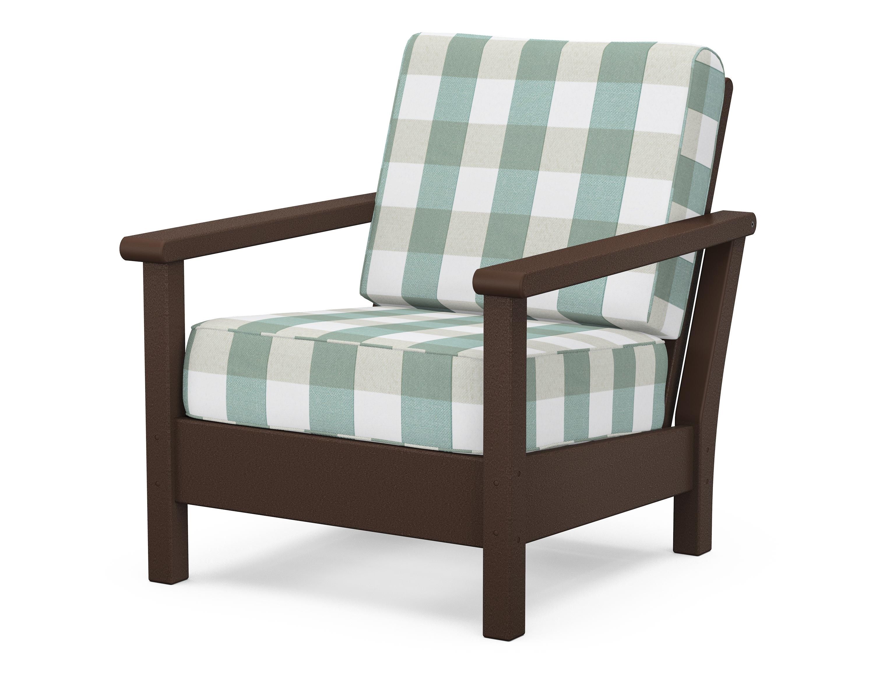 POLYWOOD® Harbour Deep Seating Chair in Mahogany / Buffalo Plaid Glacier Spa