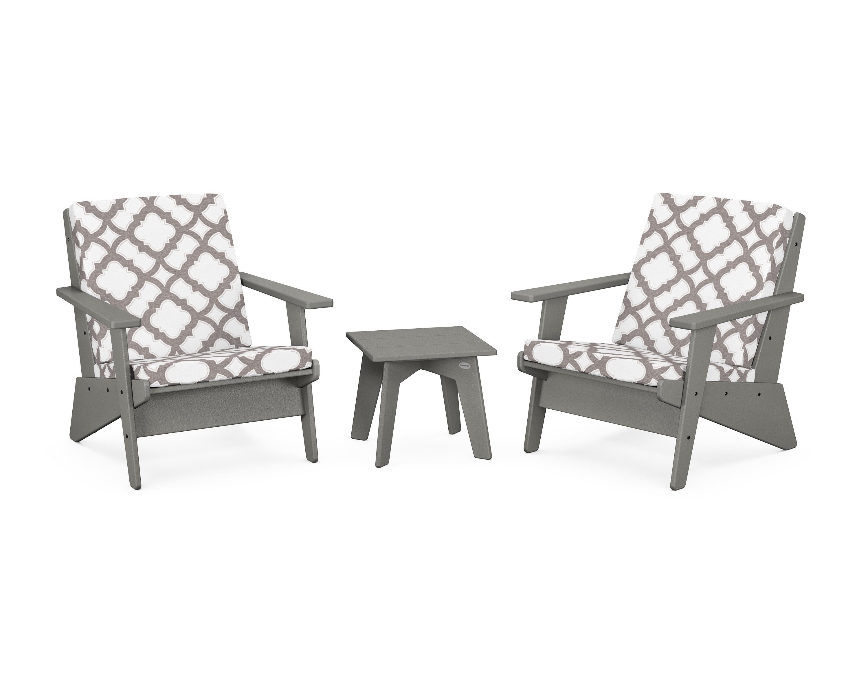 POLYWOOD® Riviera Modern Lounge 3-Piece Set in Slate Grey / Trellis Grey Mist