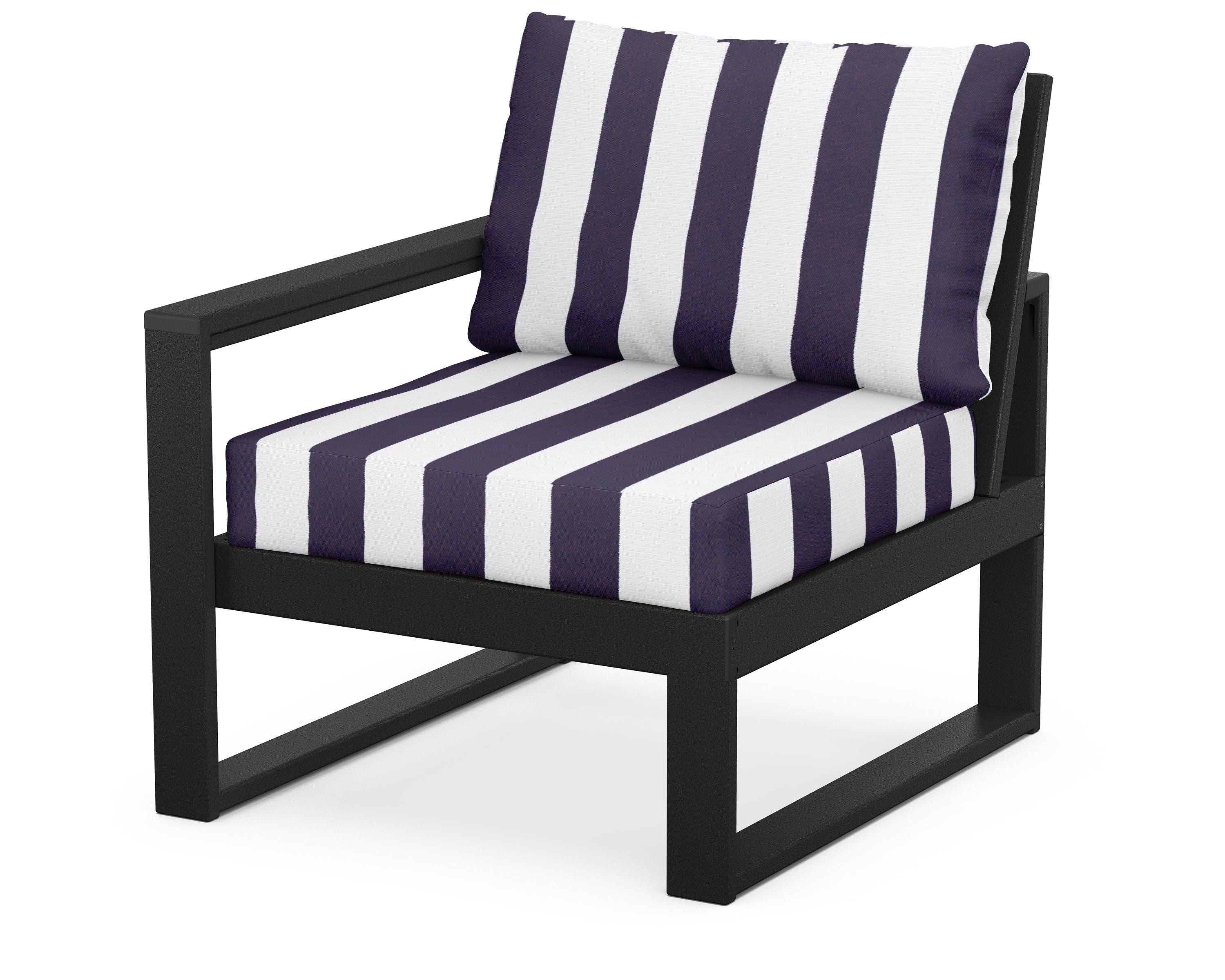 POLYWOOD® EDGE Modular Left Arm Chair in Black / Cabana Stripe Navy