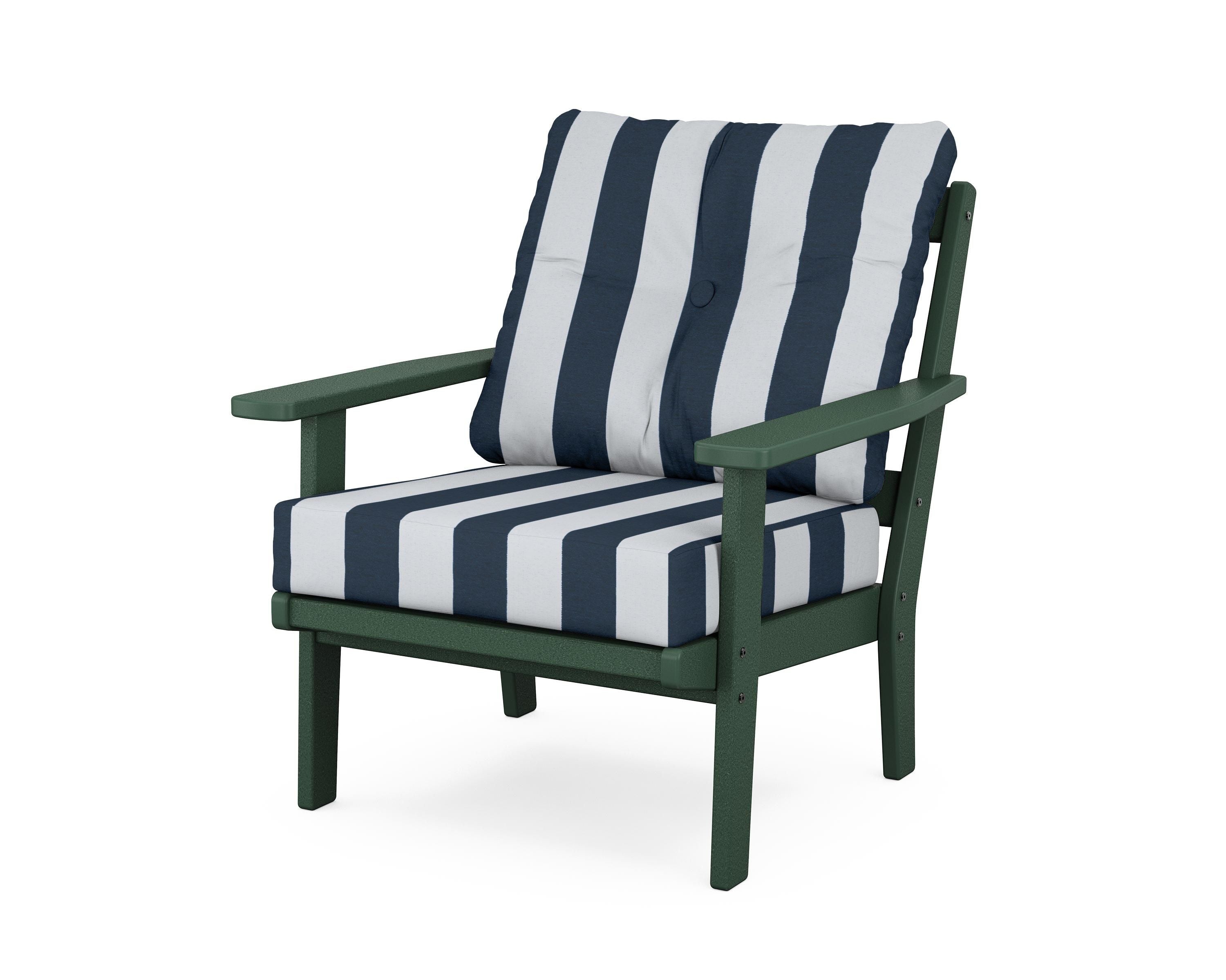 POLYWOOD® Oxford Deep Seating Chair in Green / Cabana Stripe Marine Indigo