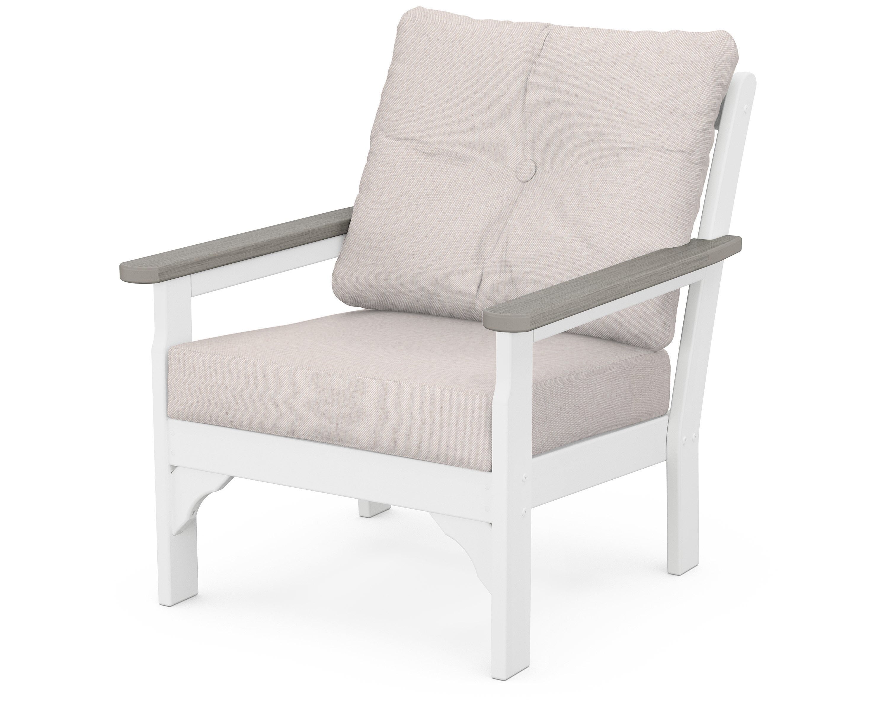 POLYWOOD® Vineyard Deep Seating Chair in White / Driftwood / Dune Burlap