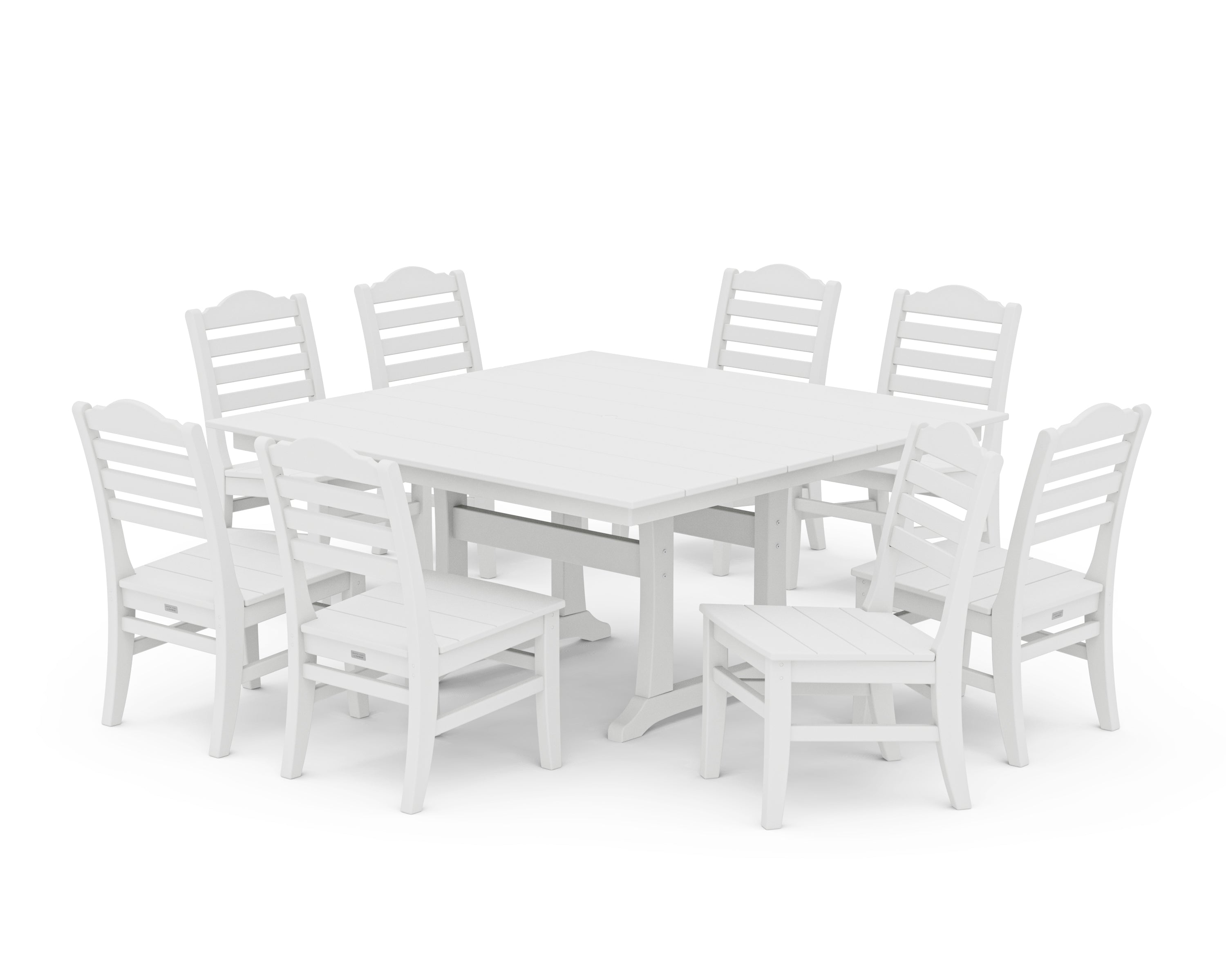 POLYWOOD® Savannah Side Chair 9-Piece Square Farmhouse Dining Set with Trestle Legs in White