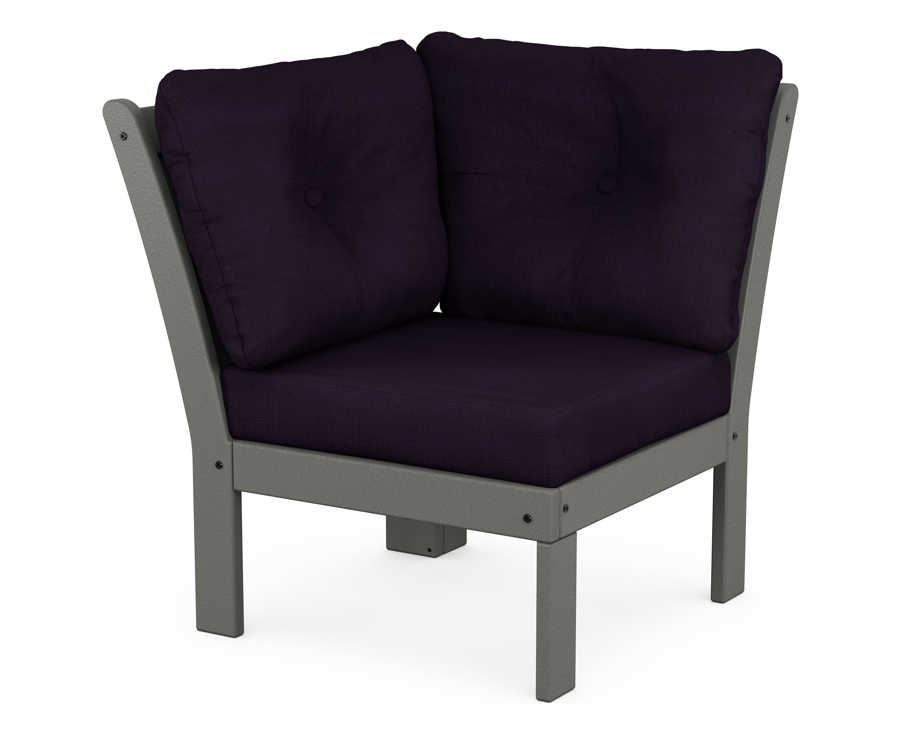 POLYWOOD® Vineyard Modular Corner Chair in Slate Grey / Navy Linen