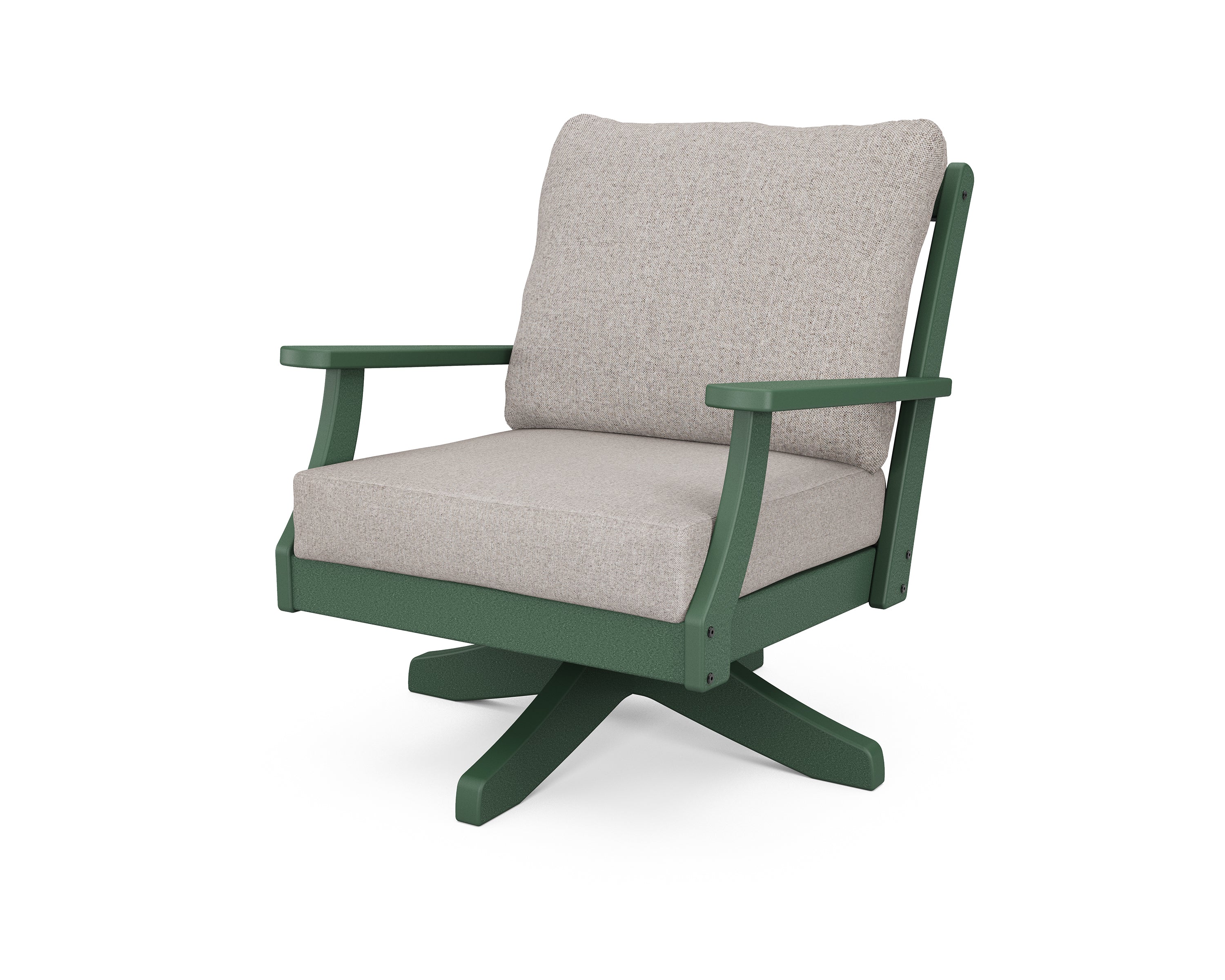 POLYWOOD® Braxton Deep Seating Swivel Chair in Green / Weathered Tweed