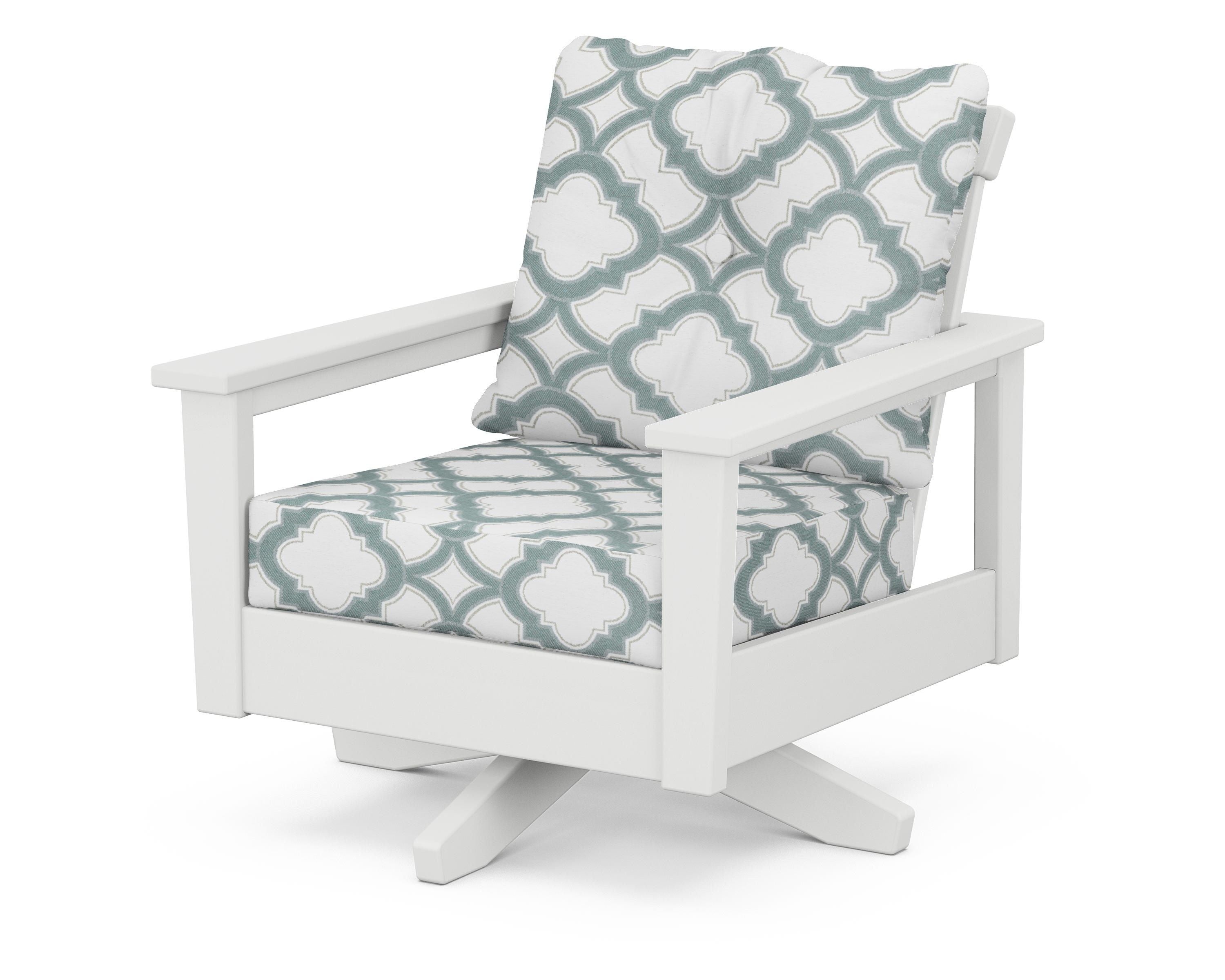POLYWOOD® Prescott Deep Seating Swivel Chair in White / Trellis Glacier Spa