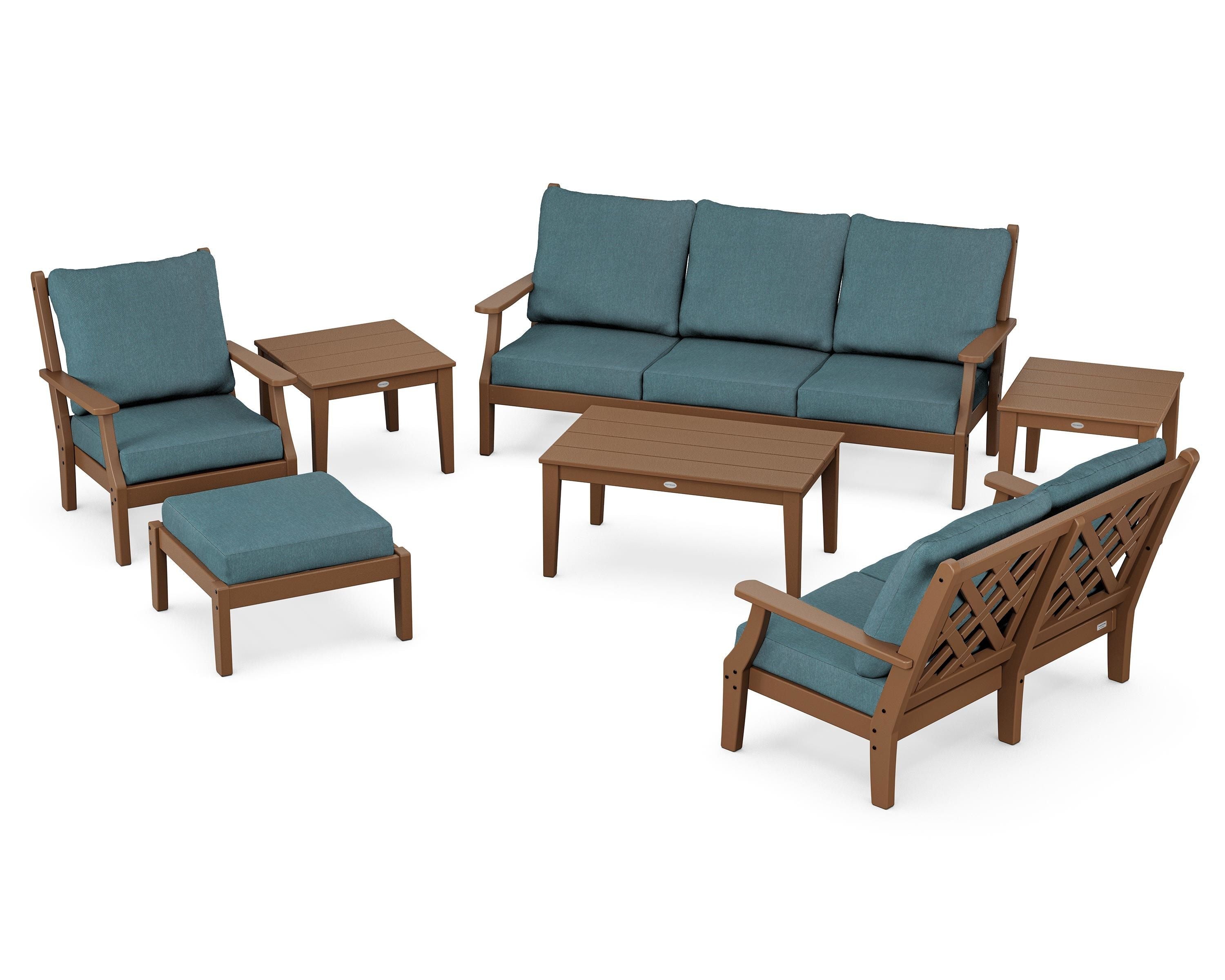 Country Living Wovendale 7-Piece Deep Seating Set in Teak / Ocean Teal