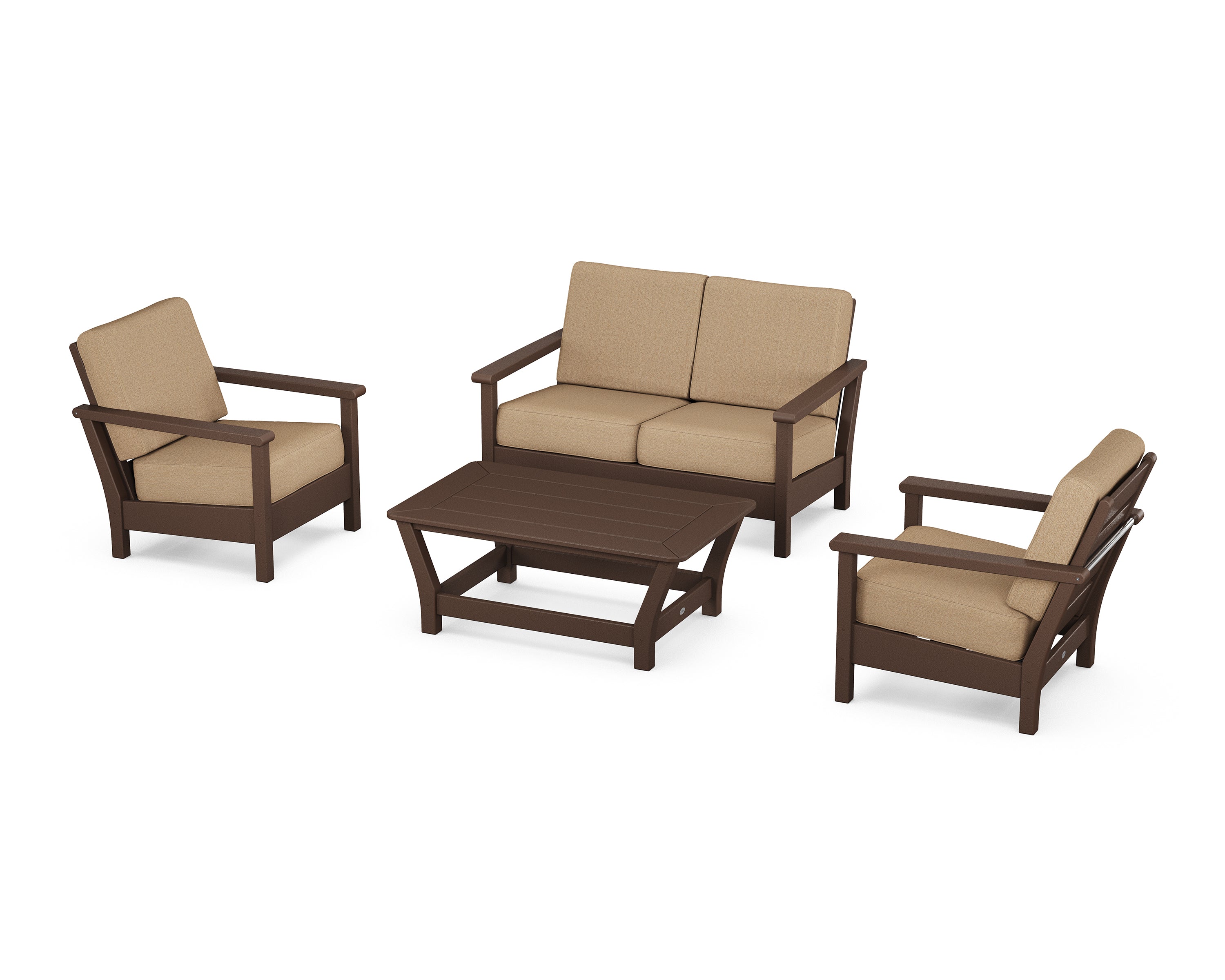POLYWOOD® Harbour 4-Piece Deep Seating Set in Mahogany / Sesame