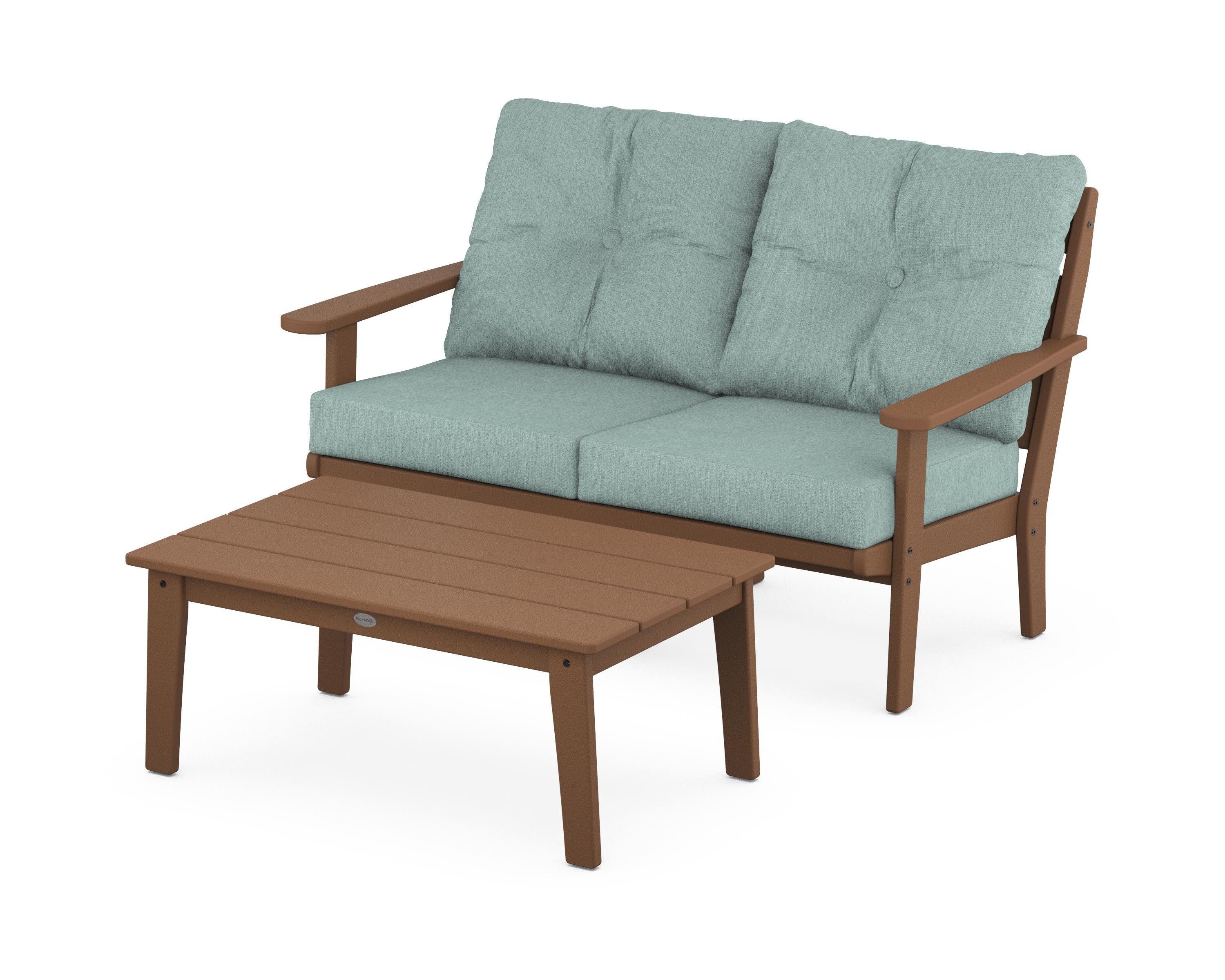 POLYWOOD® Lakeside 2-Piece Lounge Loveseat Set in Teak / Glacier Spa