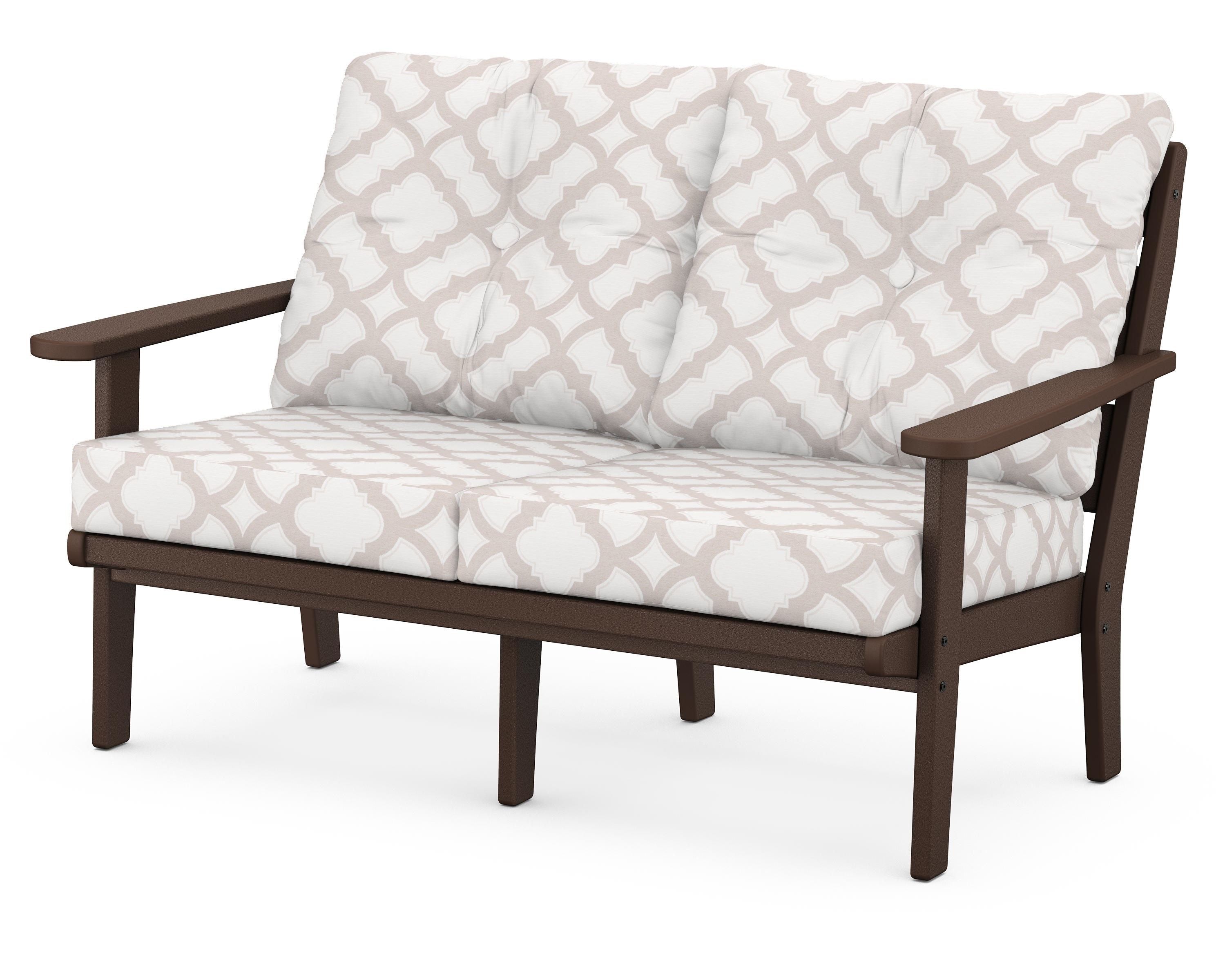 POLYWOOD® Lakeside Deep Seating Loveseat in Mahogany / Trellis Dune Burlap