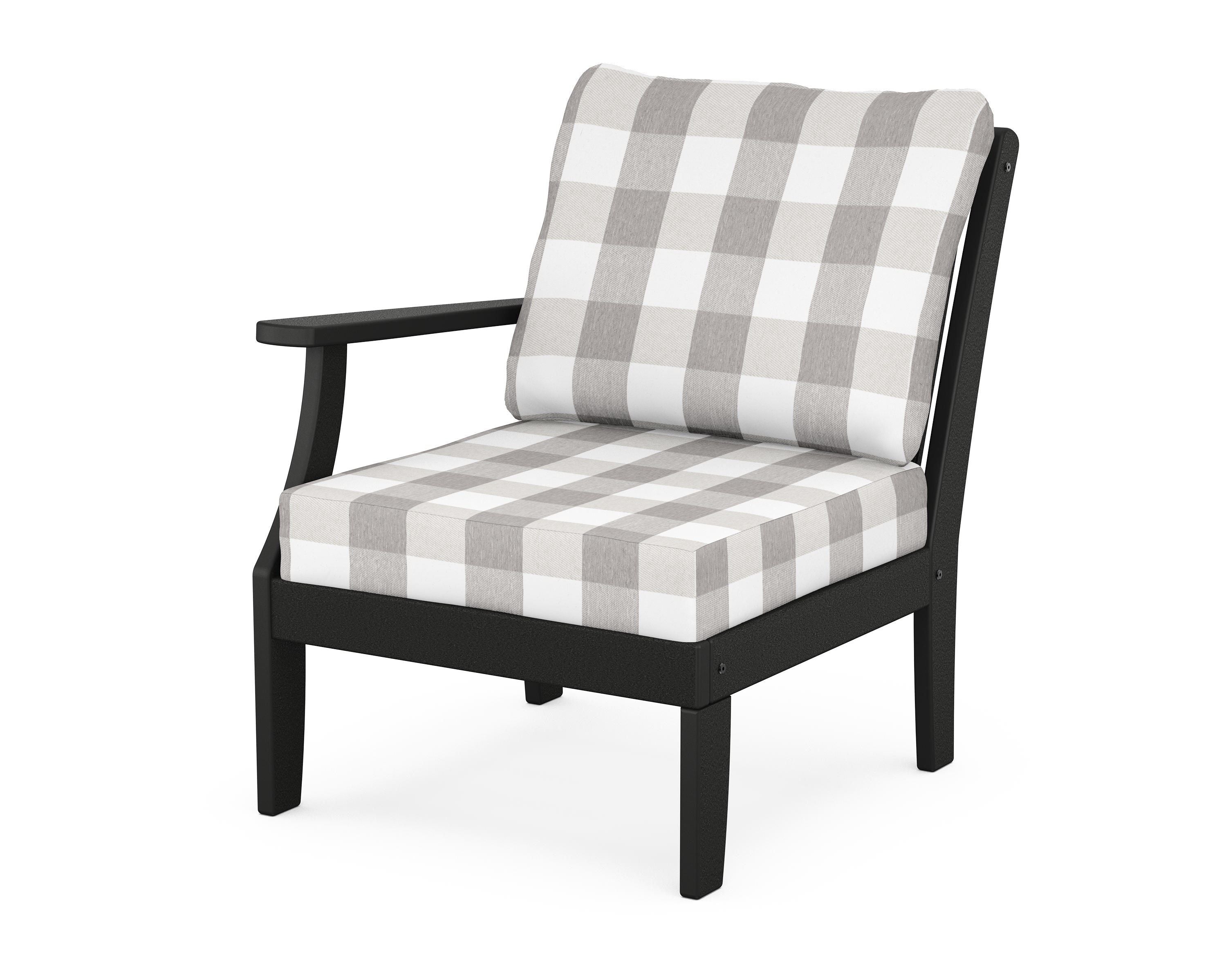 POLYWOOD® Braxton Modular Left Arm Chair in Black / Buffalo Plaid Grey Mist
