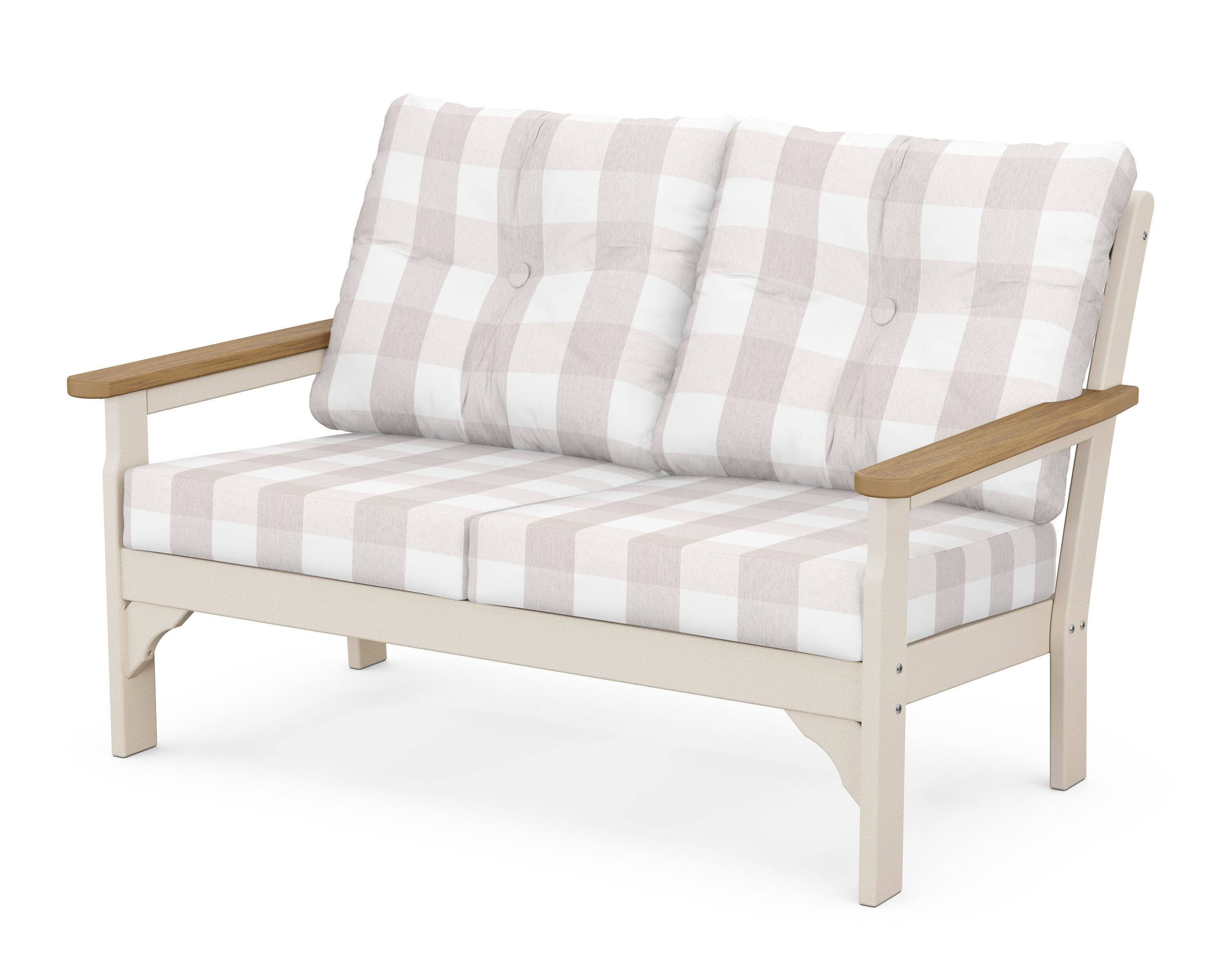 POLYWOOD® Vineyard Deep Seating Loveseat in Sand / Natural / Buffalo Plaid Dune Burlap