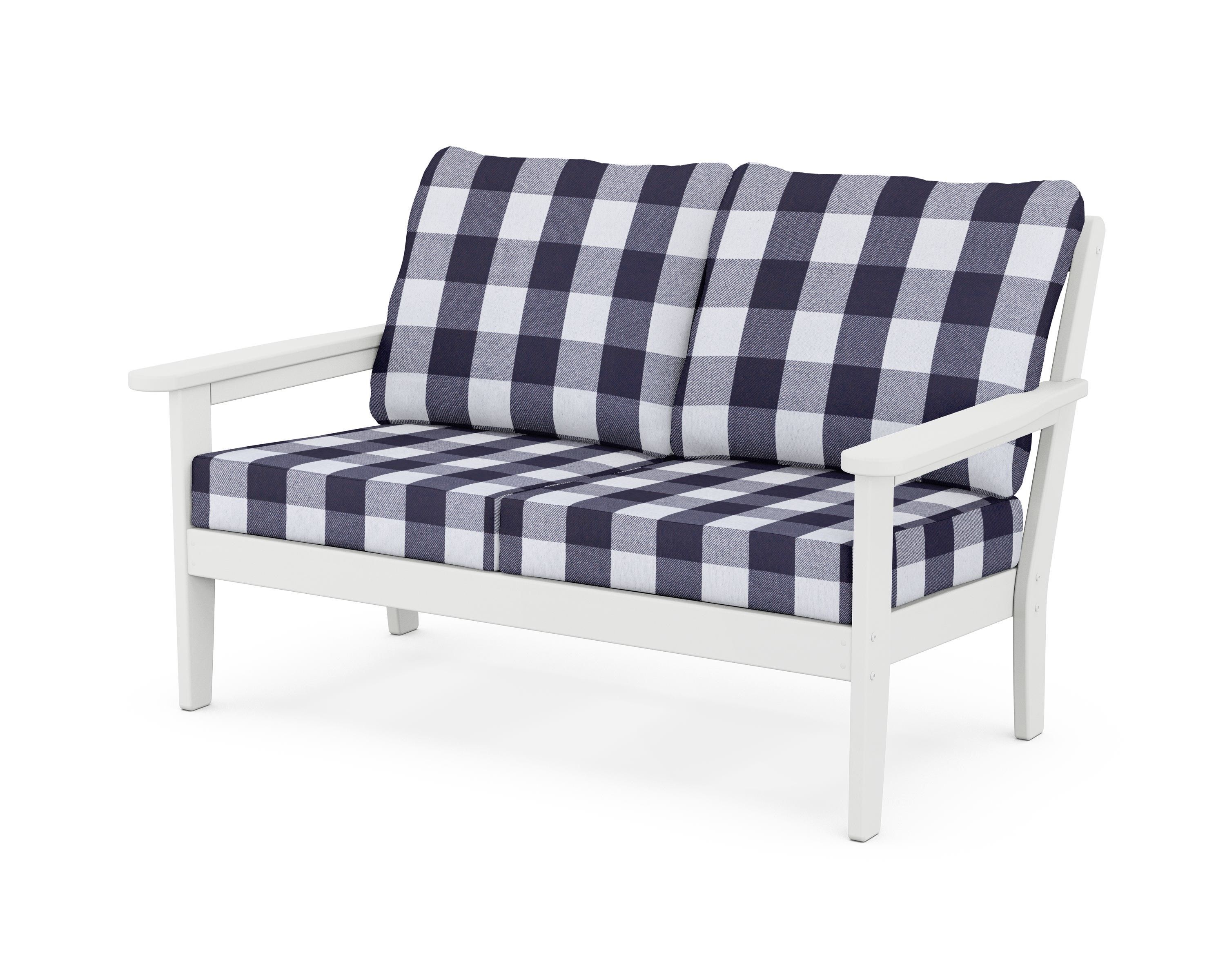 Country Living Cottage Deep Seating Loveseat in White / Buffalo Plaid Navy
