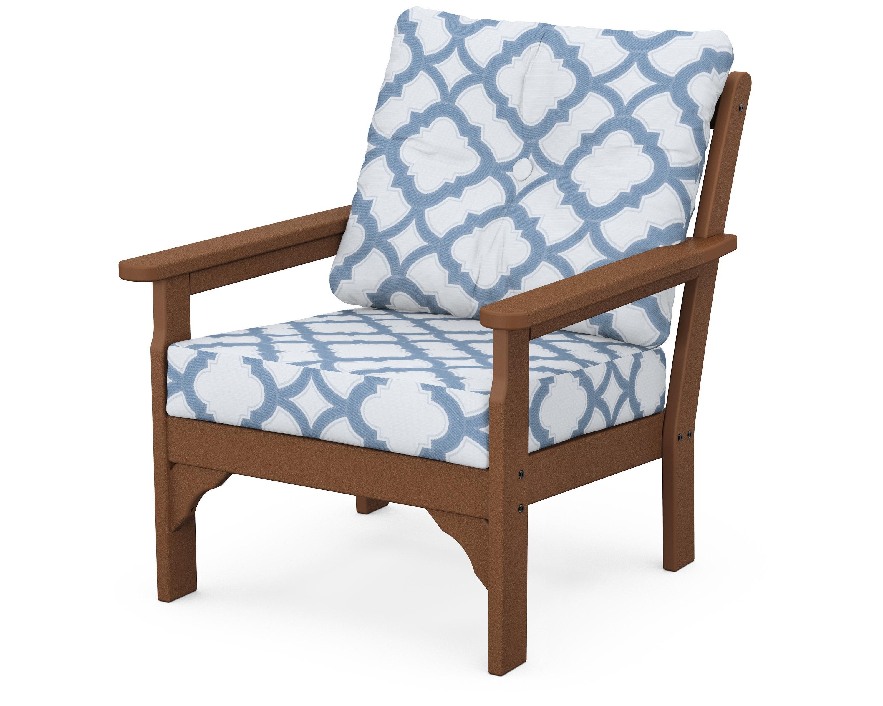 POLYWOOD® Vineyard Deep Seating Chair in Teak / Trellis Sky Blue