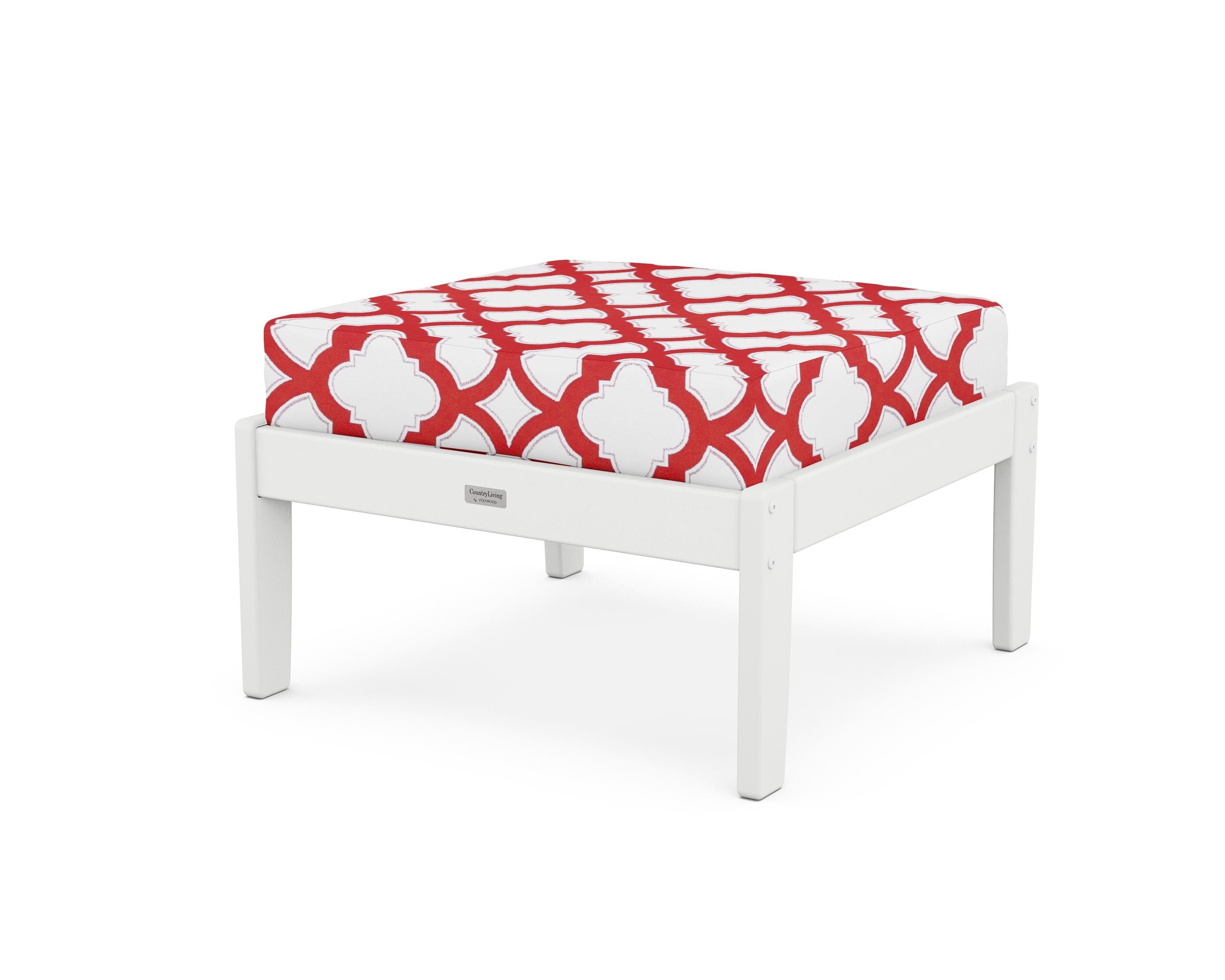 Country Living Cottage Deep Seating Ottoman in White / Trellis Crimson