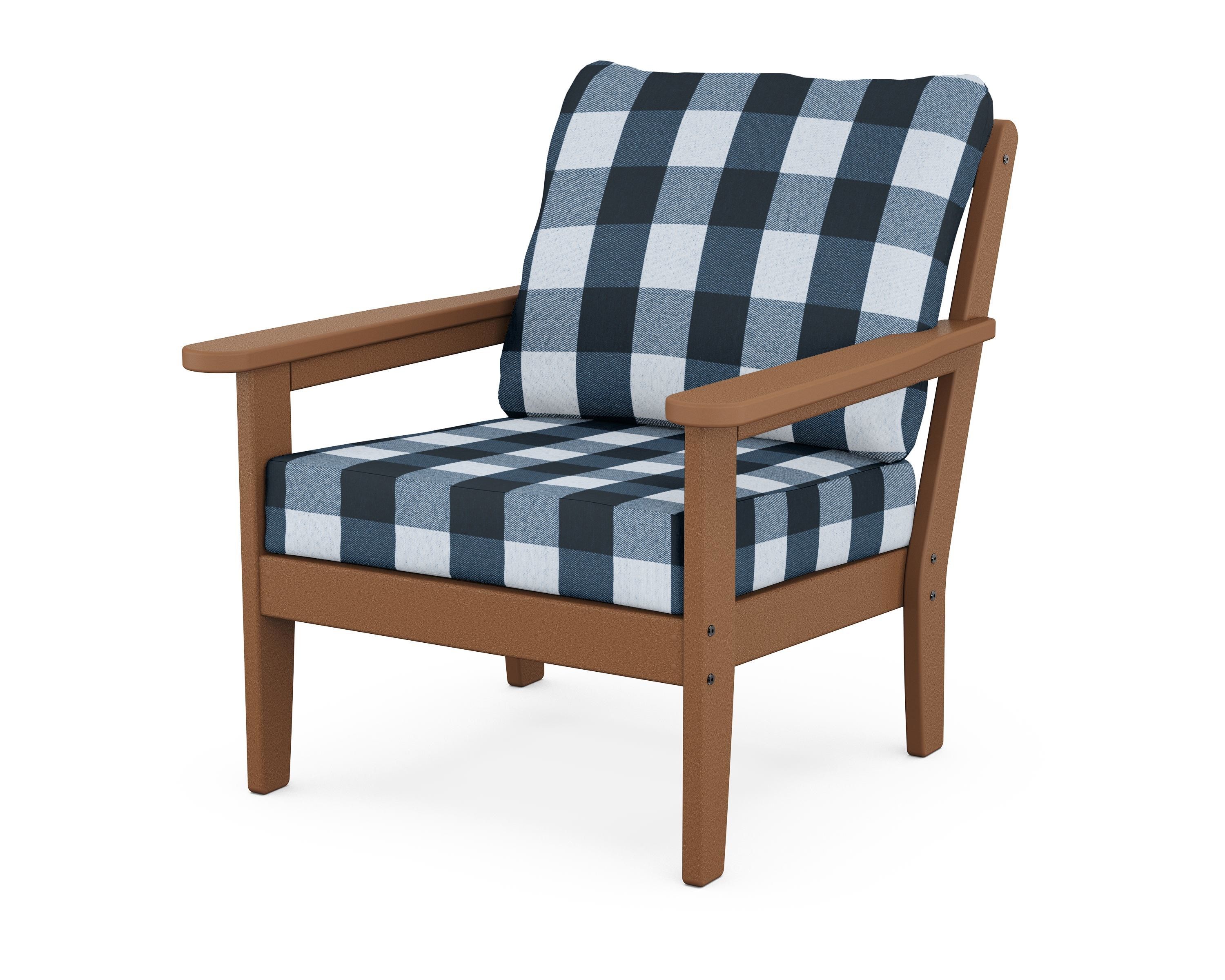 Country Living Cottage Deep Seating Chair in Teak / Buffalo Plaid Marine Indigo