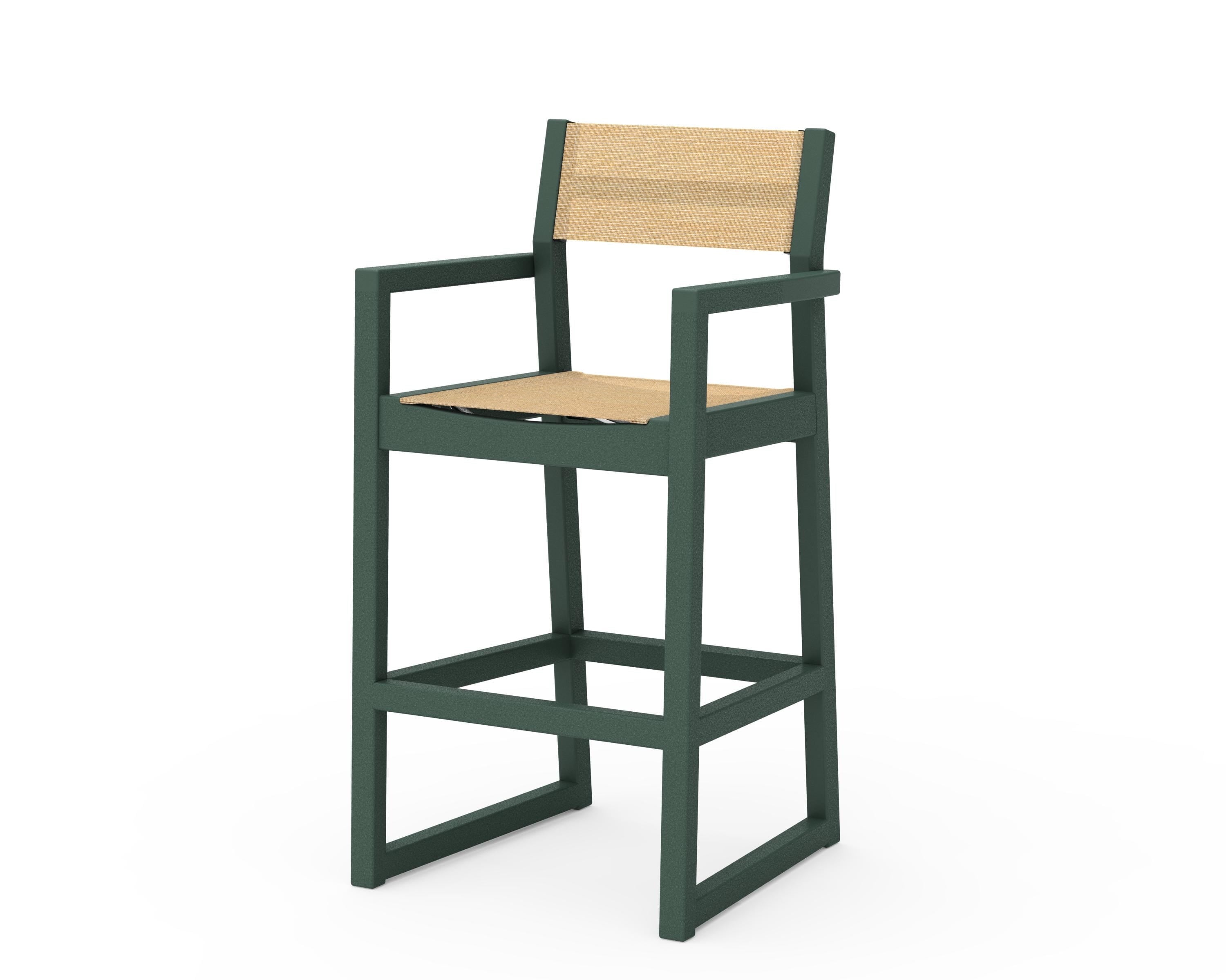 POLYWOOD® EDGE Sling Bar Arm Chair in Green / Dupioni Apricot Sling