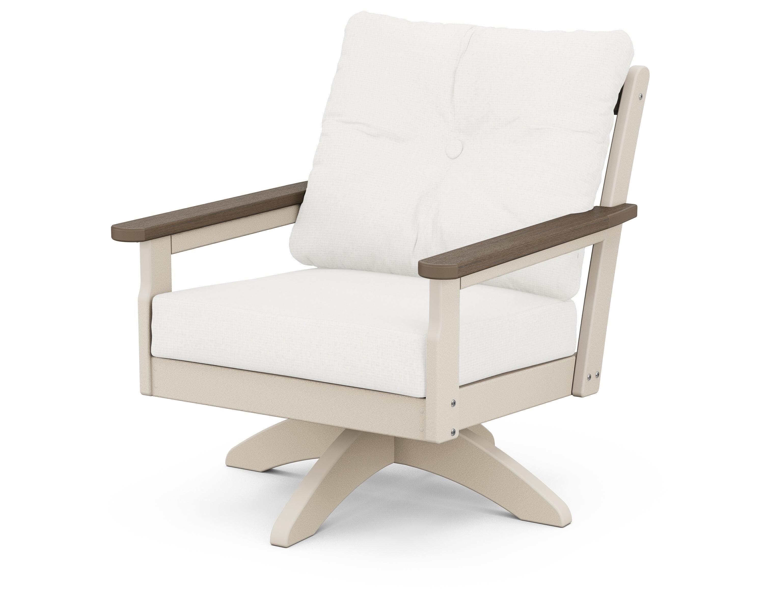 POLYWOOD® Vineyard Deep Seating Swivel Chair in Sand / Kona / Natural Linen