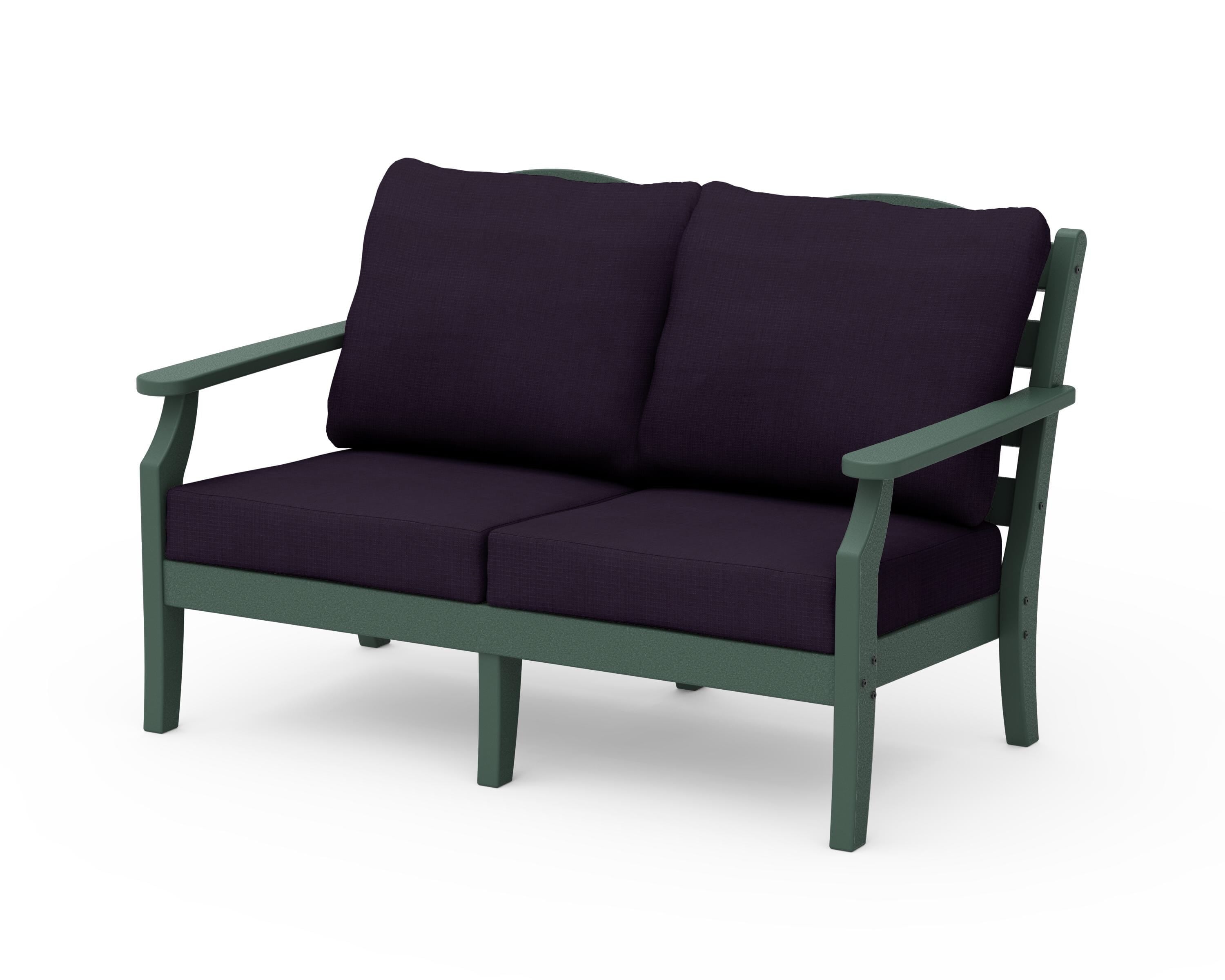 Draper James™ by POLYWOOD® Savannah Deep Seating Loveseat in Green / Navy Linen
