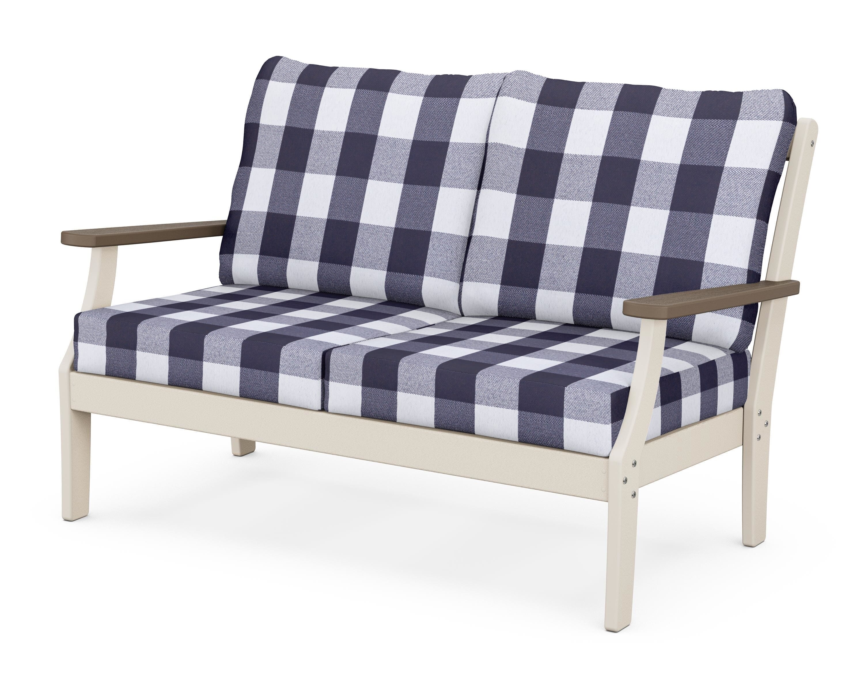 POLYWOOD® Braxton Deep Seating Loveseat in Sand / Kona / Buffalo Plaid Navy