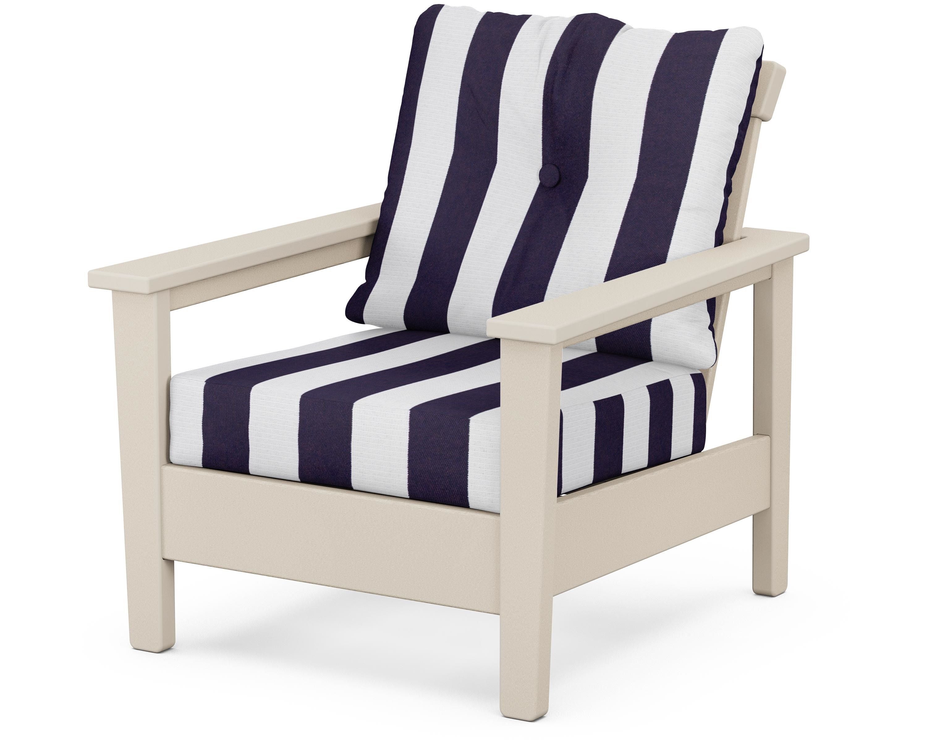 POLYWOOD® Prescott Deep Seating Chair in Sand / Cabana Stripe Navy
