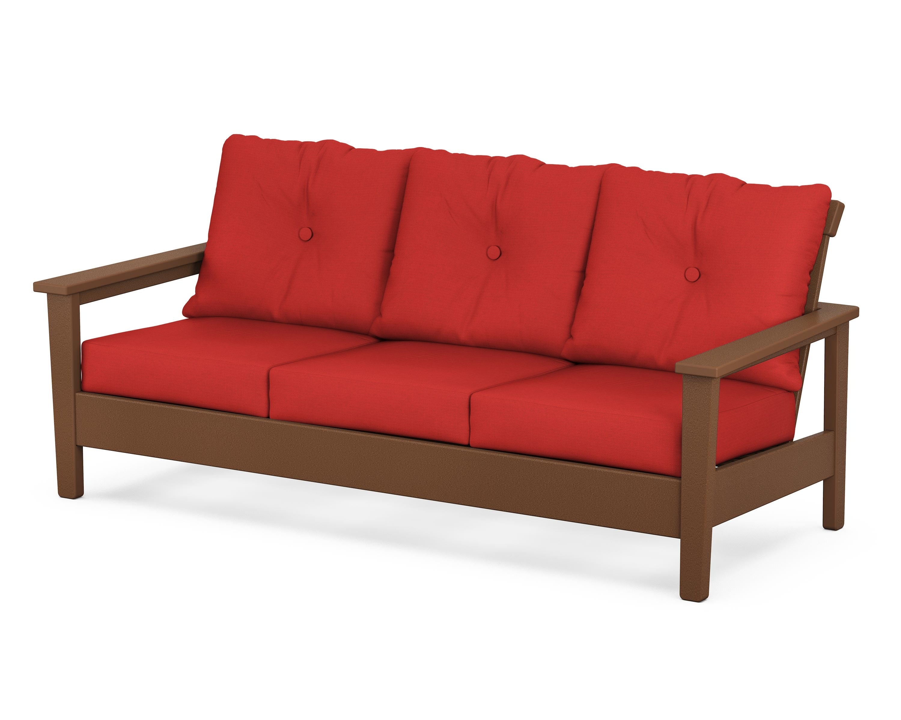 POLYWOOD® Prescott Deep Seating Sofa in Teak / Crimson Linen