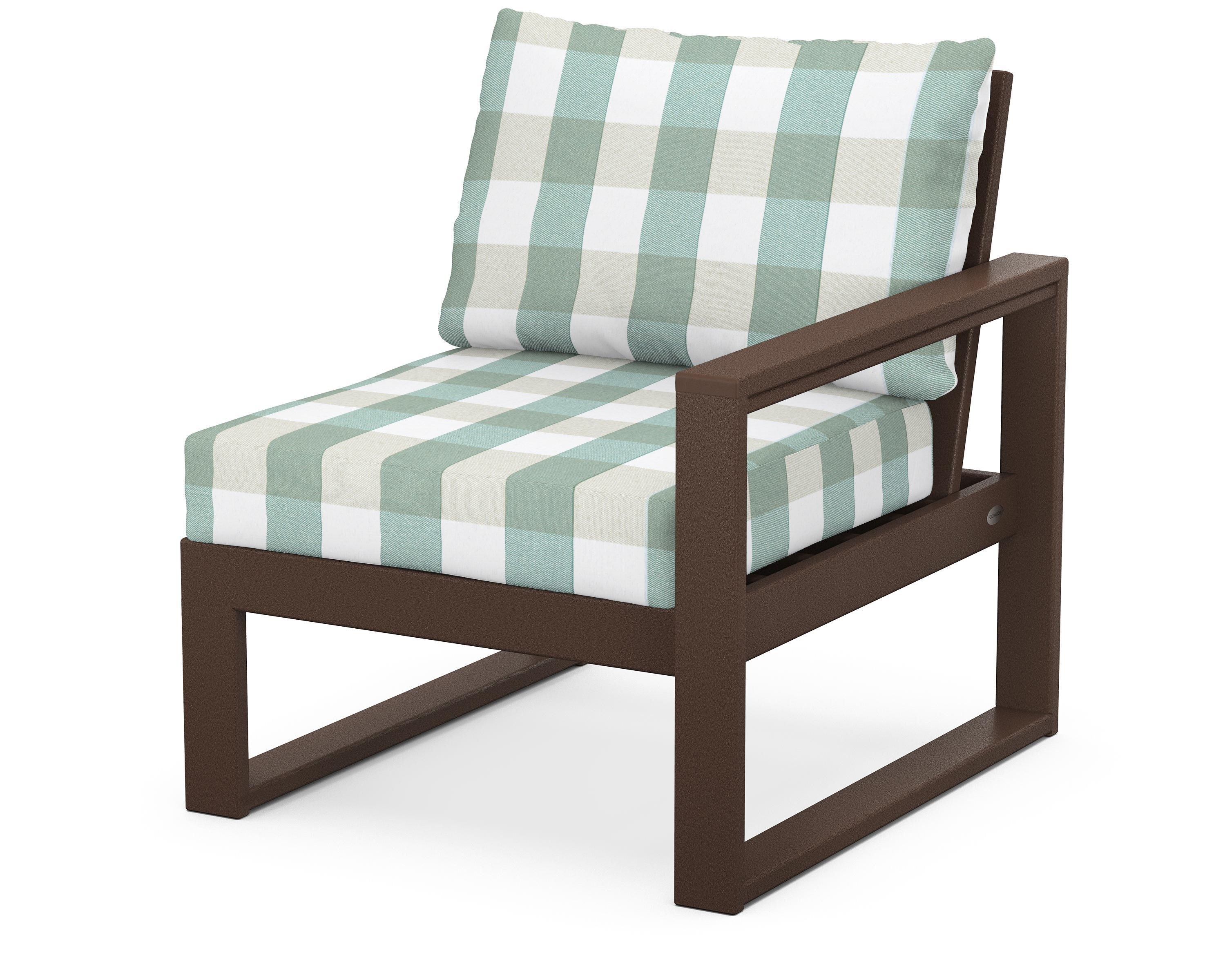 POLYWOOD® EDGE Modular Right Arm Chair in Mahogany / Buffalo Plaid Glacier Spa