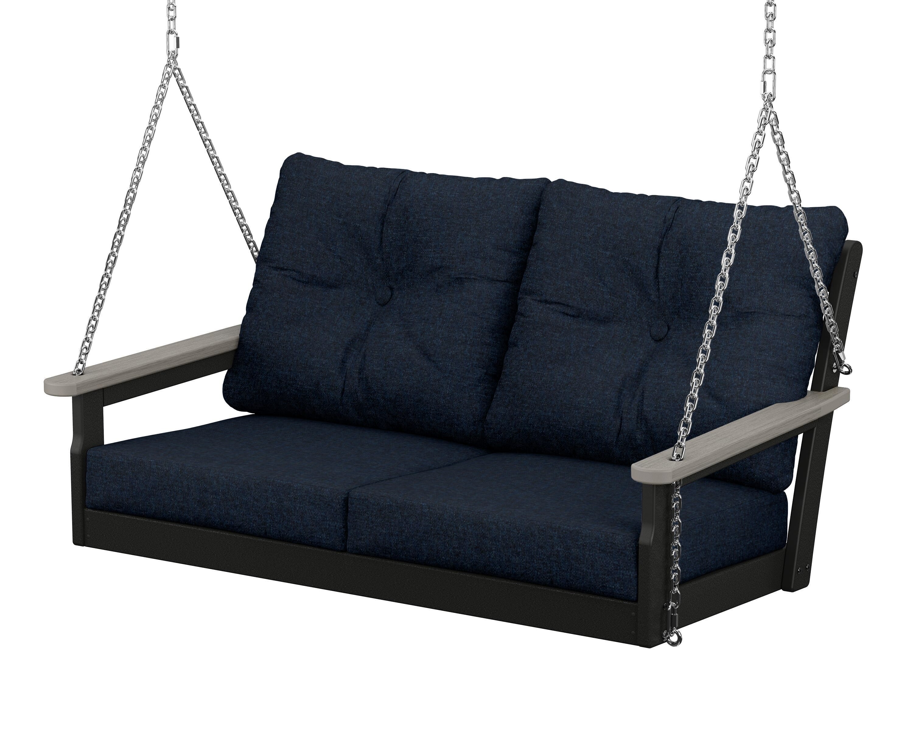 POLYWOOD® Vineyard Deep Seating Swing in Black / Driftwood / Marine Indigo